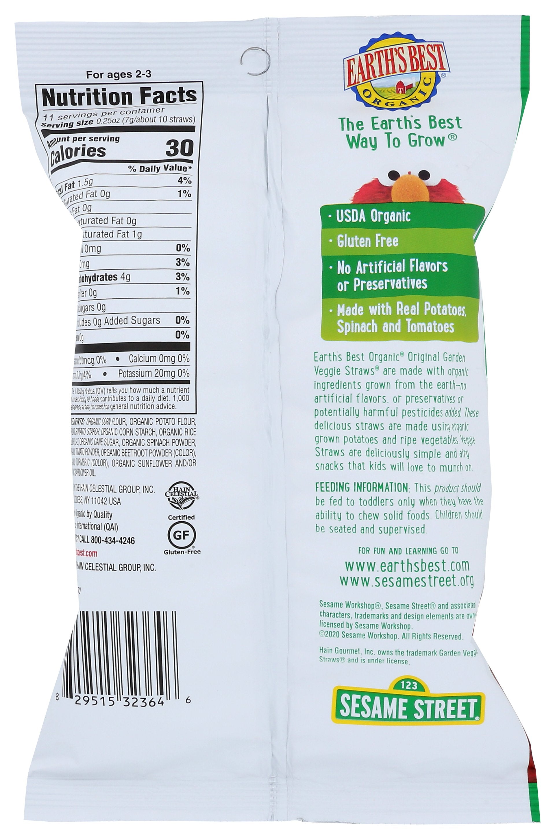 EARTHS BEST STRAW VEGGIE SESME STREET - Case of 6