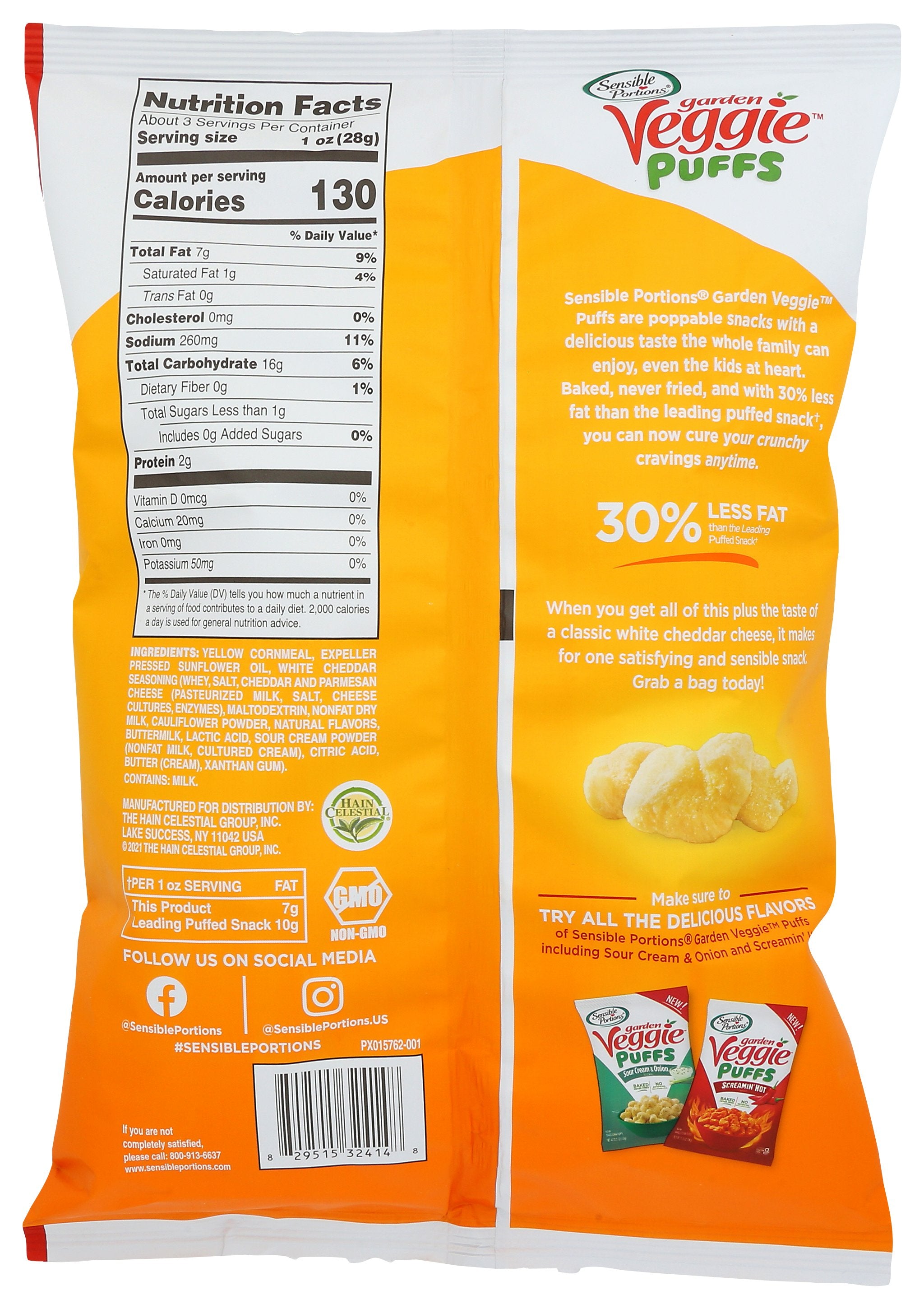 SENSIBLE PORTIONS PUFFS GRDN VEG WHT CHEDDR - Case of 6