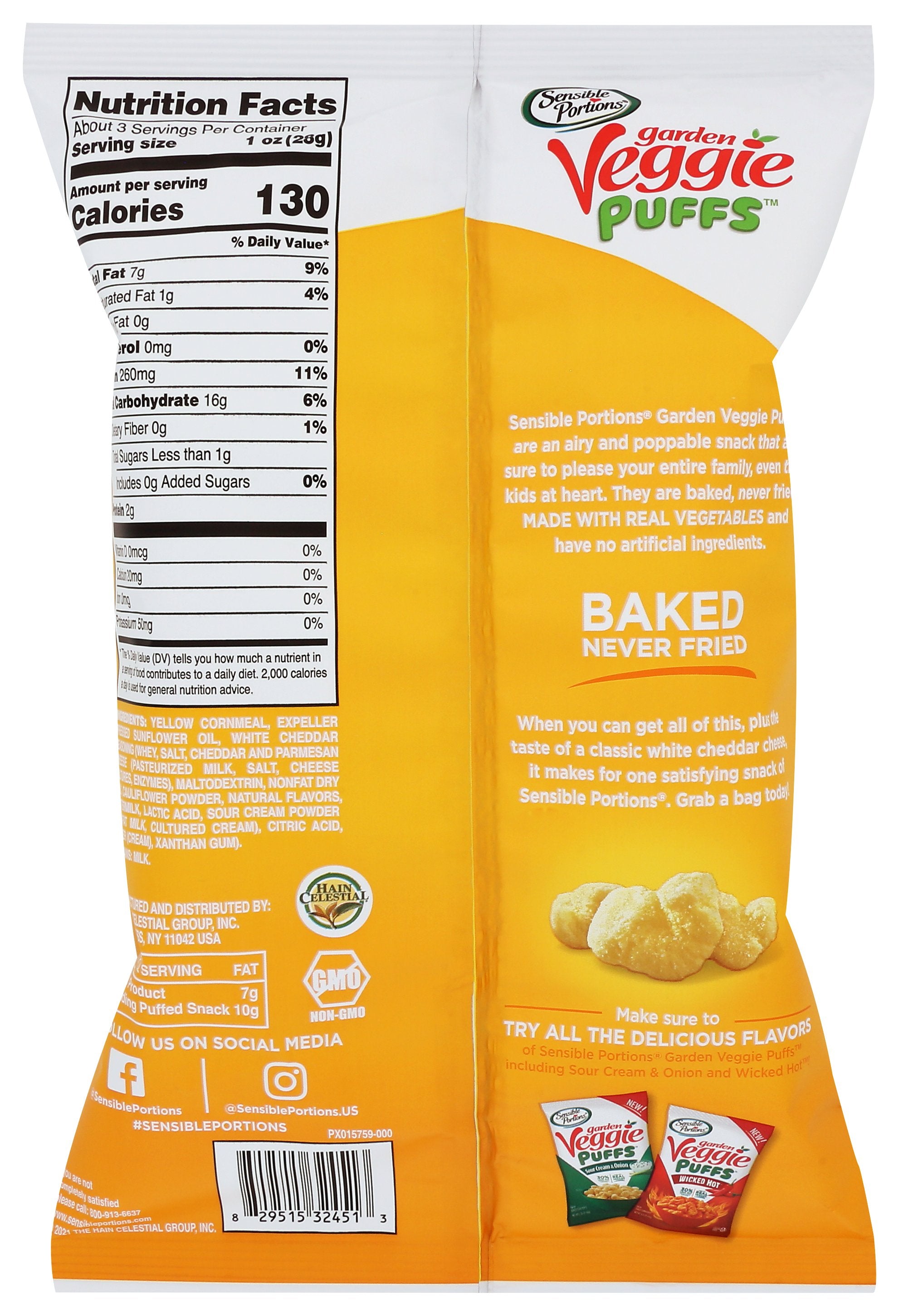 SENSIBLE PORTIONS PUFFS VEGGIE WHITE CHEDAR - Case of 6