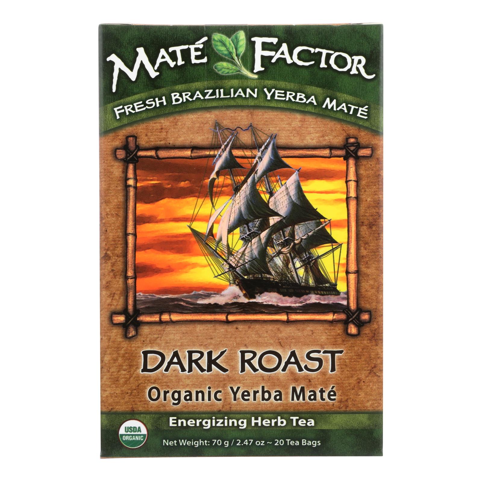 Mate Factor Dark Roast Organic Yerba Mate Tea Bags  - Case of 6 - 20 BAG