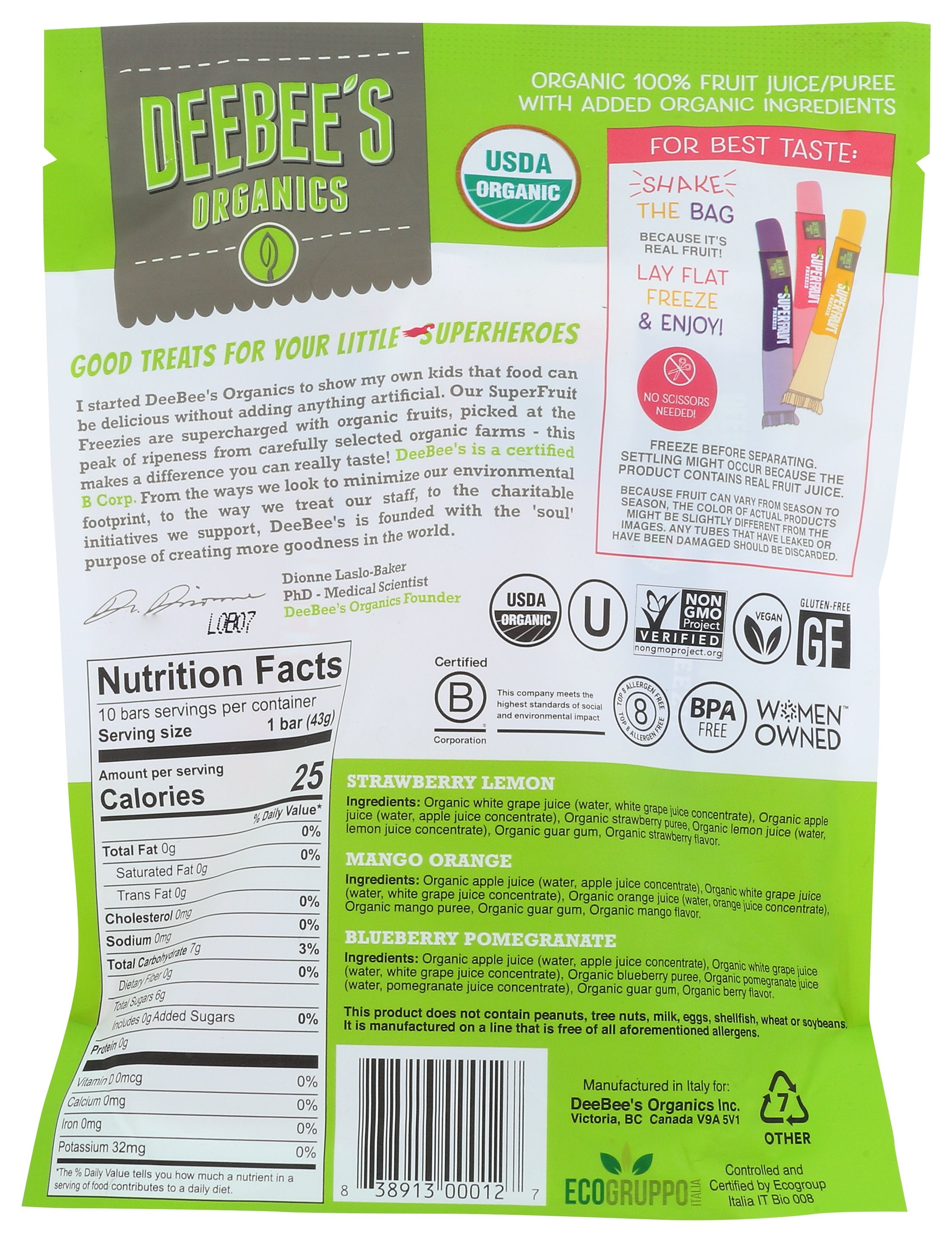 DEEBEES ORGANIC FRUIT POP VARIETY 10 PK - Case of 14