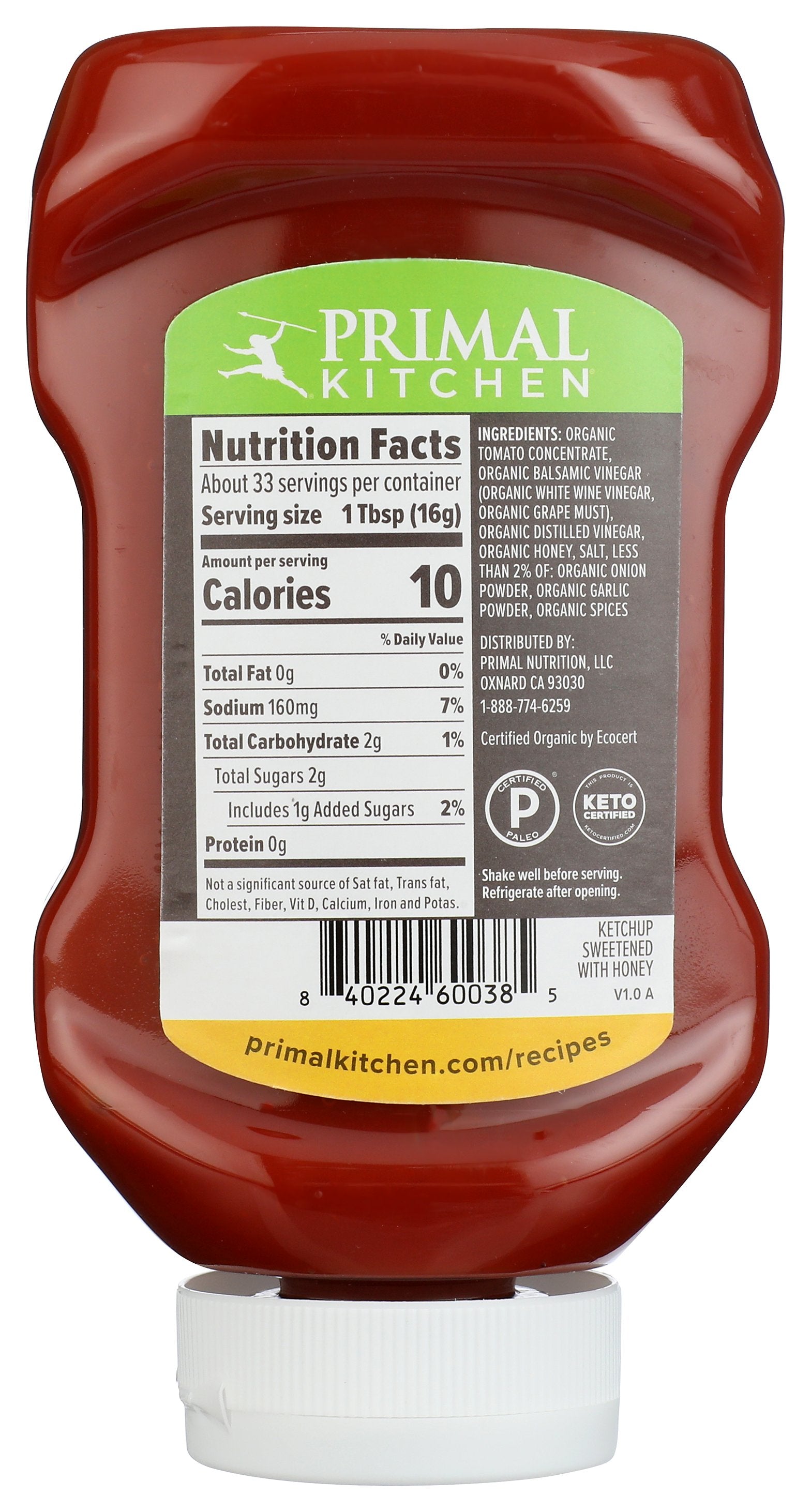PRIMAL KITCHEN KETCHUP W HONEY SQUEEZE - Case of 6