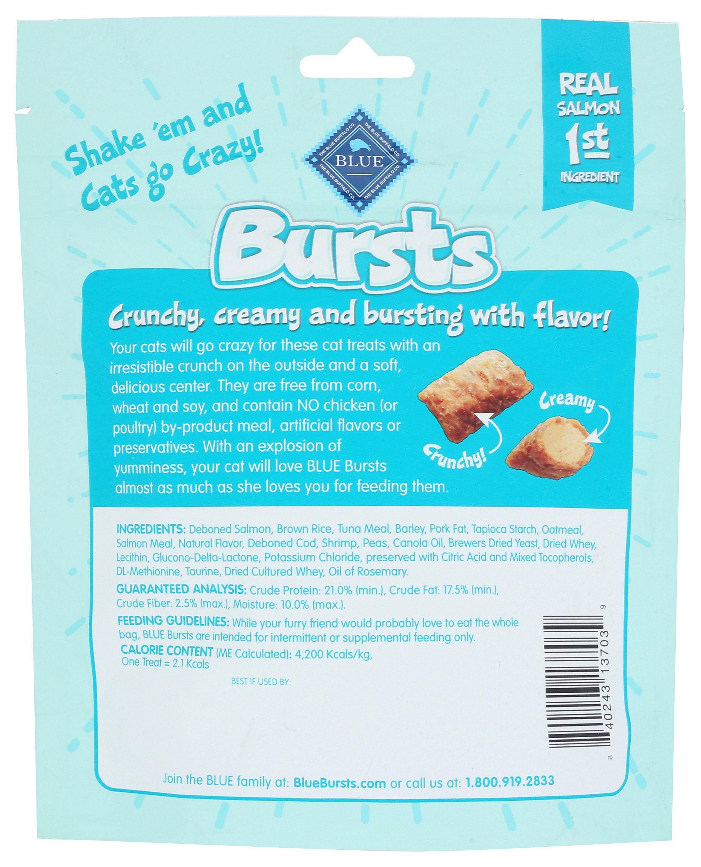 BLUE BUFFALO TREATS BURST CATS SEAFOOD - Case of 6