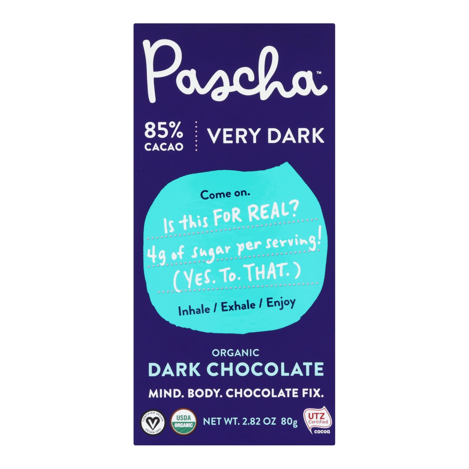 Pascha - Bar Chocolate 85% Cacao - Case of 10 - 2.82 OZ