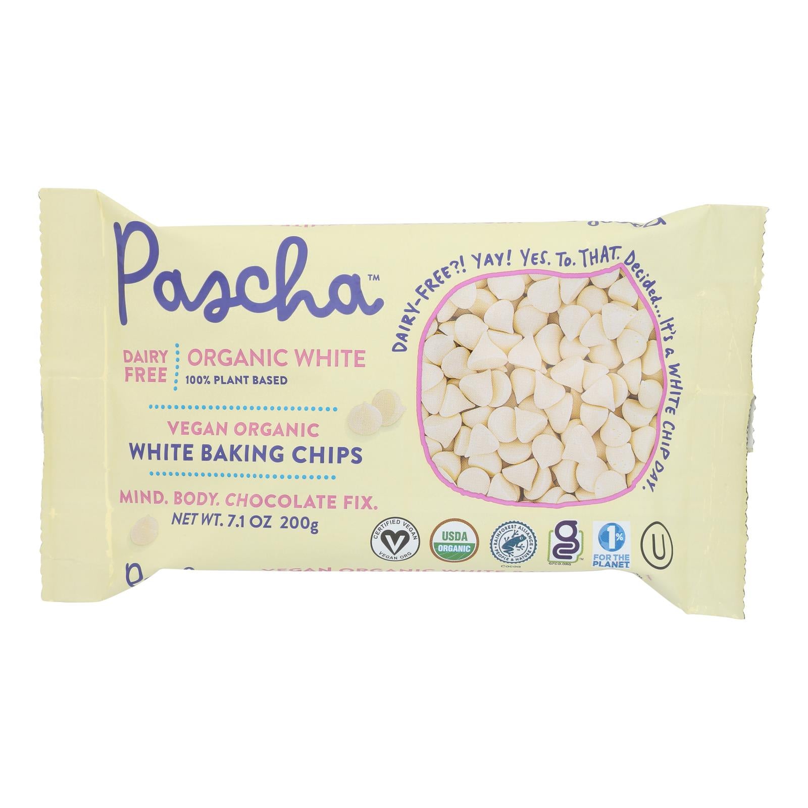 Pascha Organic Rice Milk Chocolate Baking Chips - White Chocolate - Case Of 8 - 7 Oz