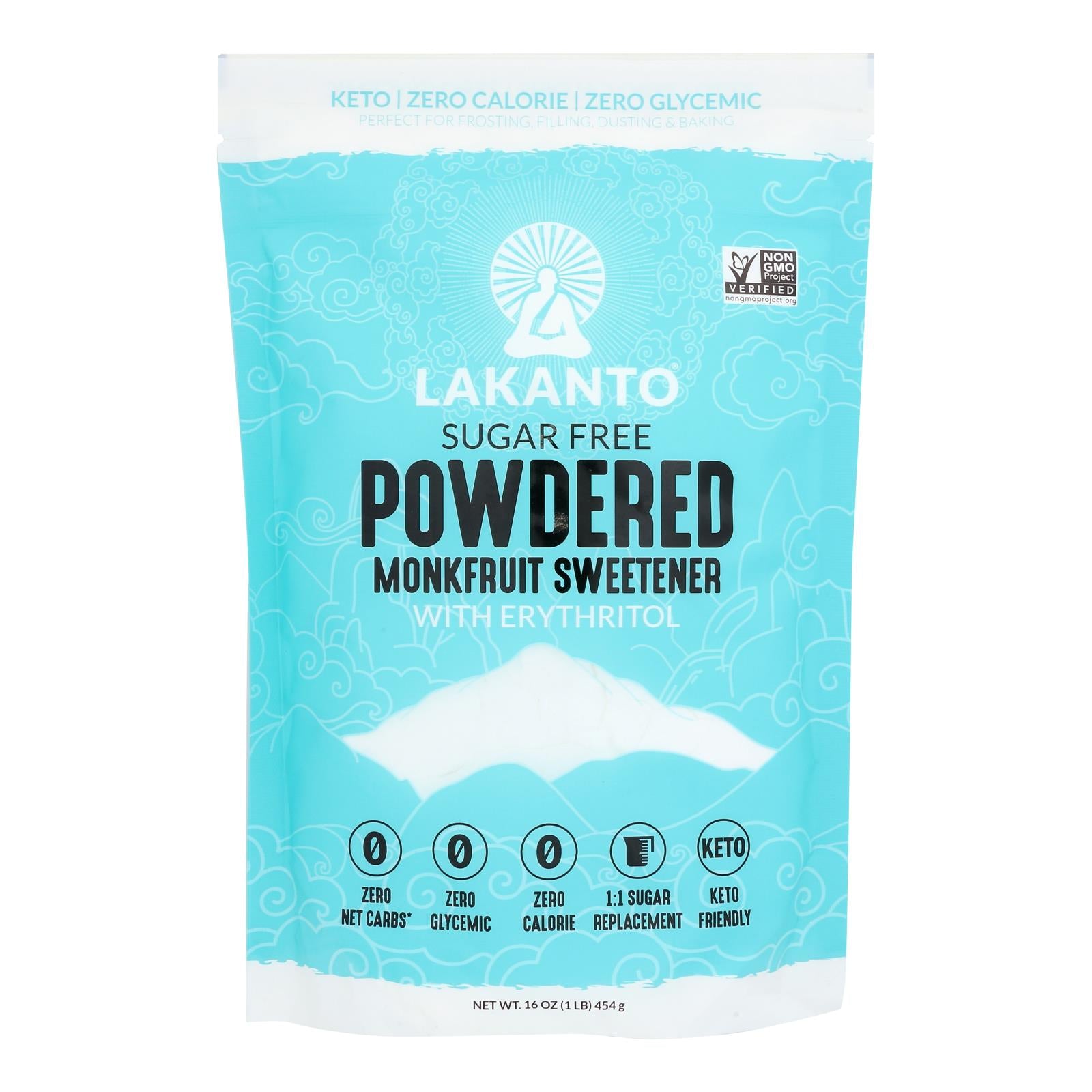 Lakanto Powdered Monkfruit Sweetener With Erythritol  - Case Of 8 - 1 Lb