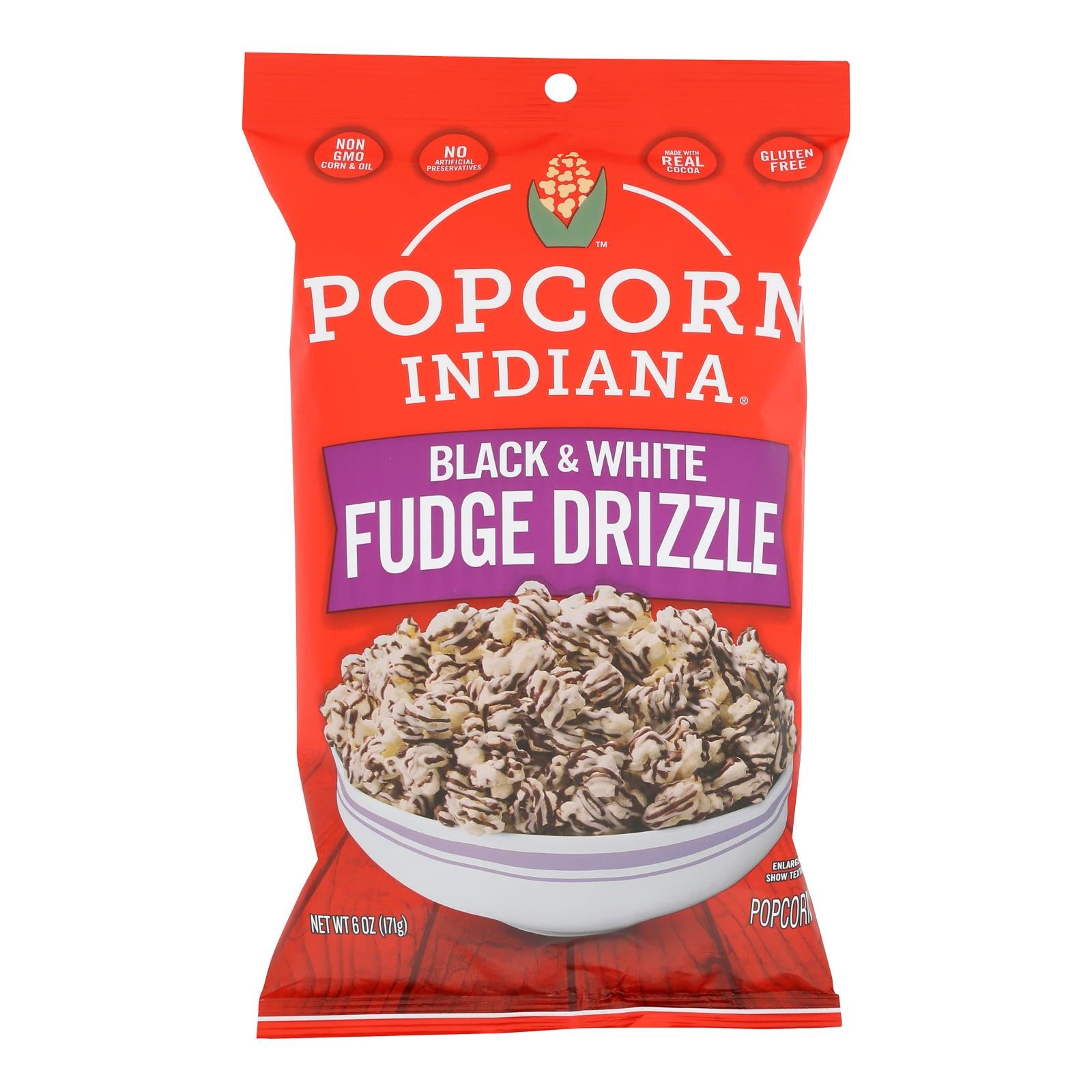 Popcorn Indiana Drizzled Kettlecorn - Black & White - Case of 12 - 6 oz