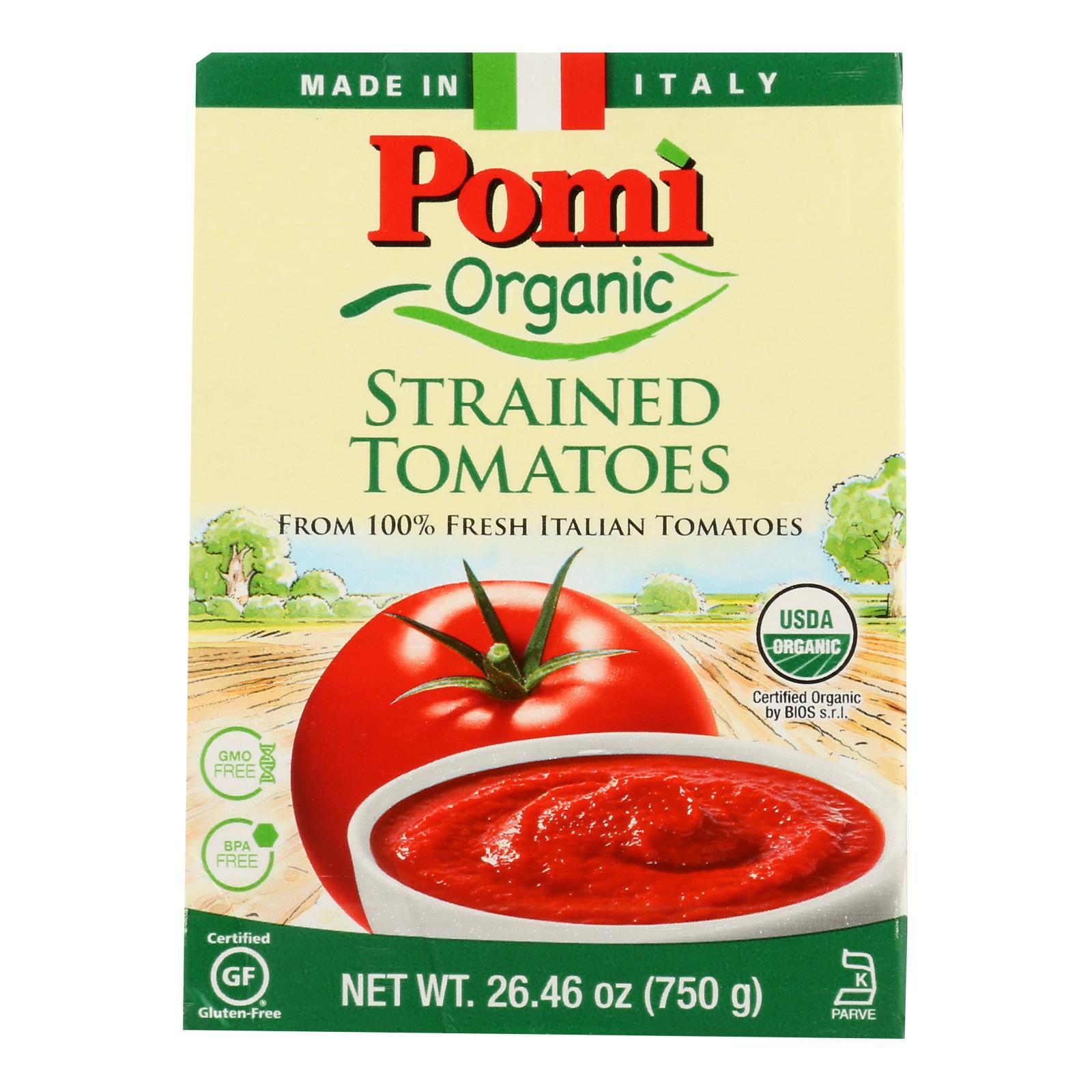 Pomi Organic Strained Tomatoes  - Case of 12 - 26.46 OZ