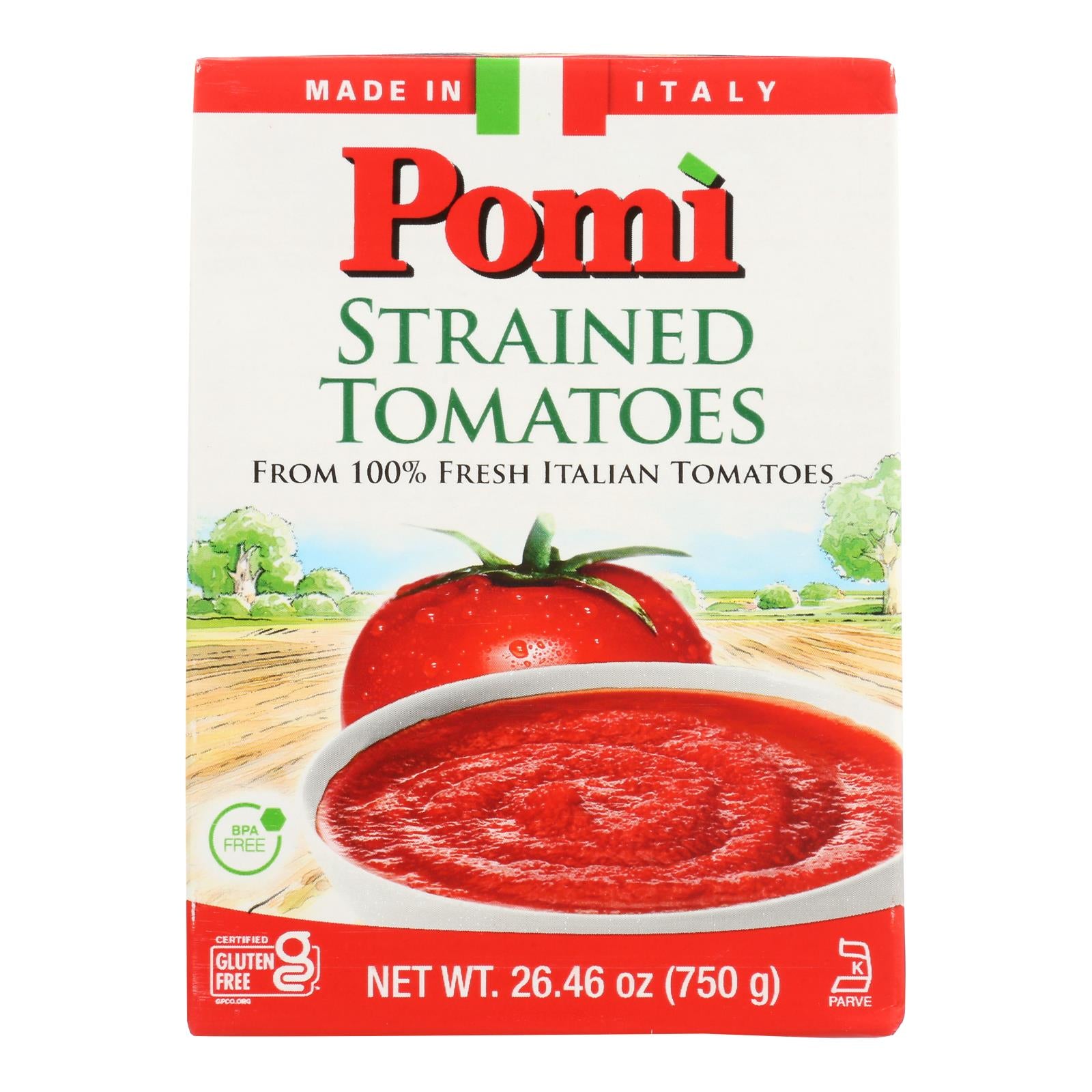 Pomi Tomatoes - Tomatoes Strained - Case Of 12 - 26.46 Oz