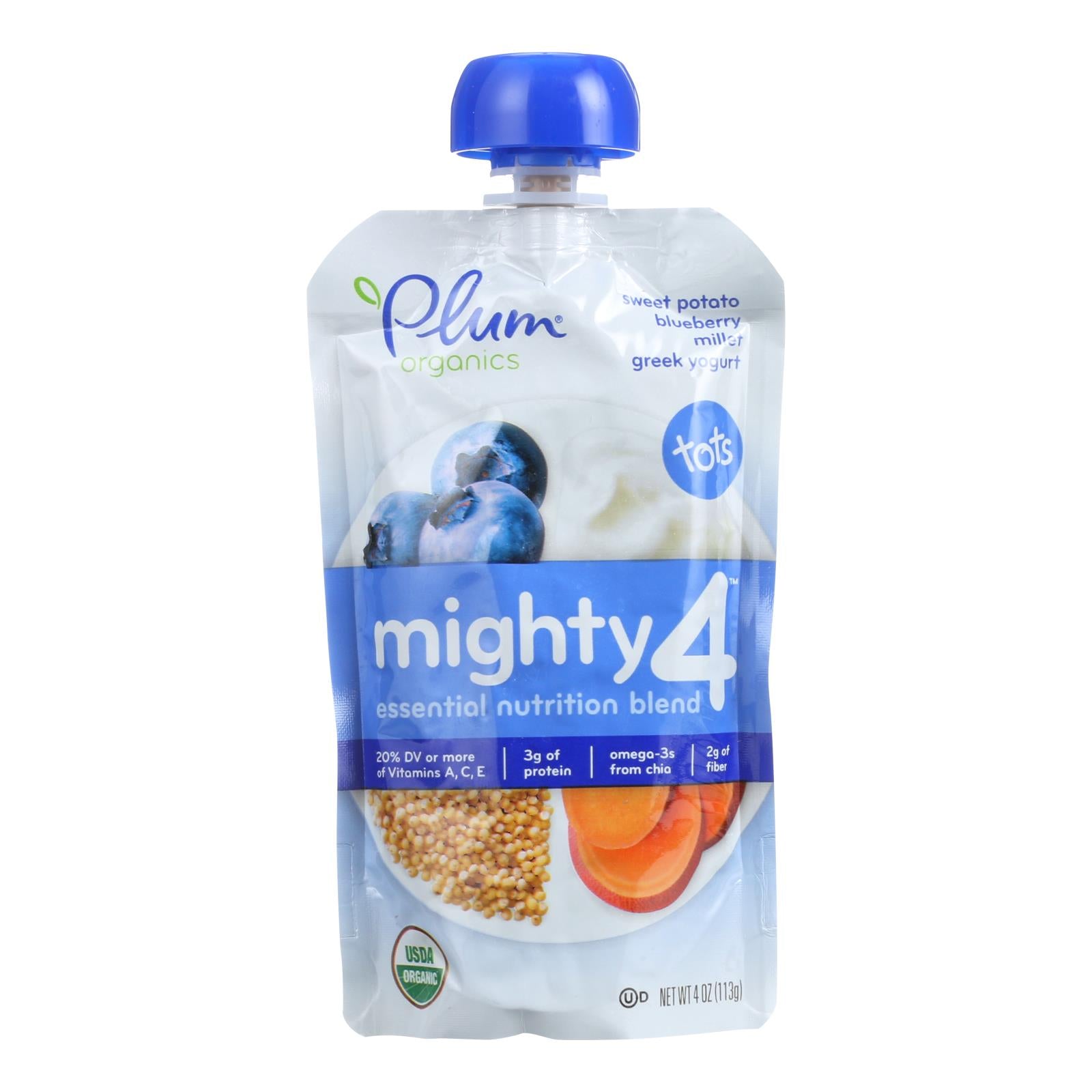Plum Organics Plum Mighty 4 Tots Snacks Blueberry Sweet Potato Millet - Case of 6 - 4 OZ