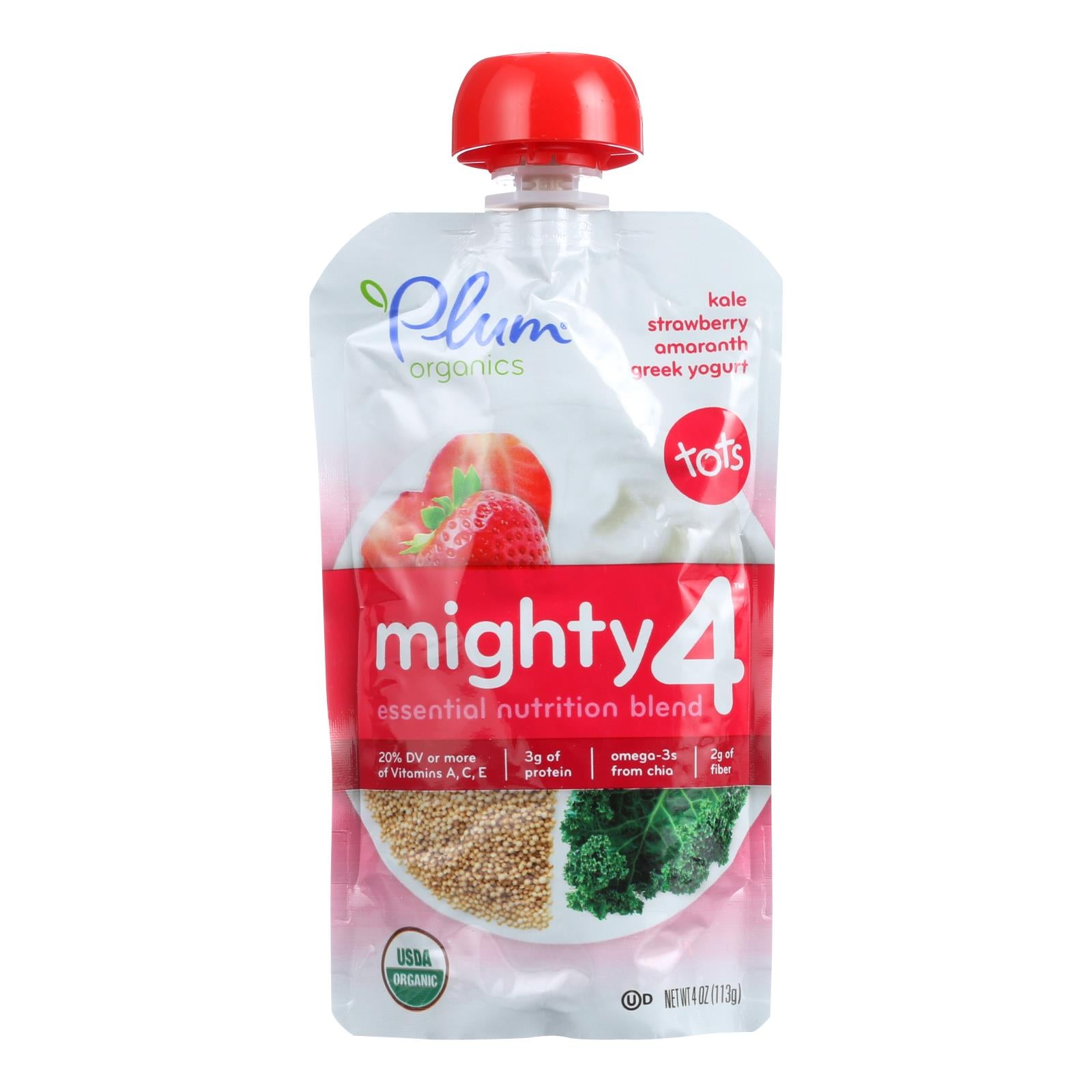 Plum Organics Essential Nutrition Blend - Mighty 4 - Kale Strawberry Amaranth Greek Yogurt - 4 oz - Case of 6