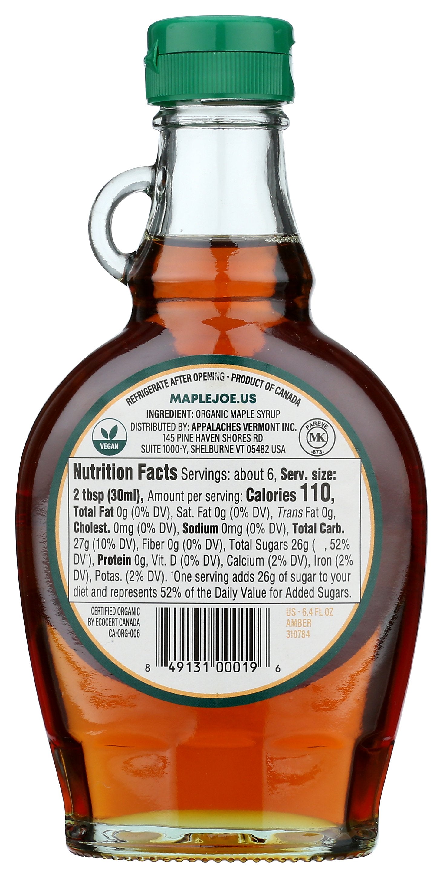 MAPLE JOE SYRUP MAPLE AMBER ORG - Case of 12 [ORGANIC AMBER MAPLE SYRUP - 6.4 FO]