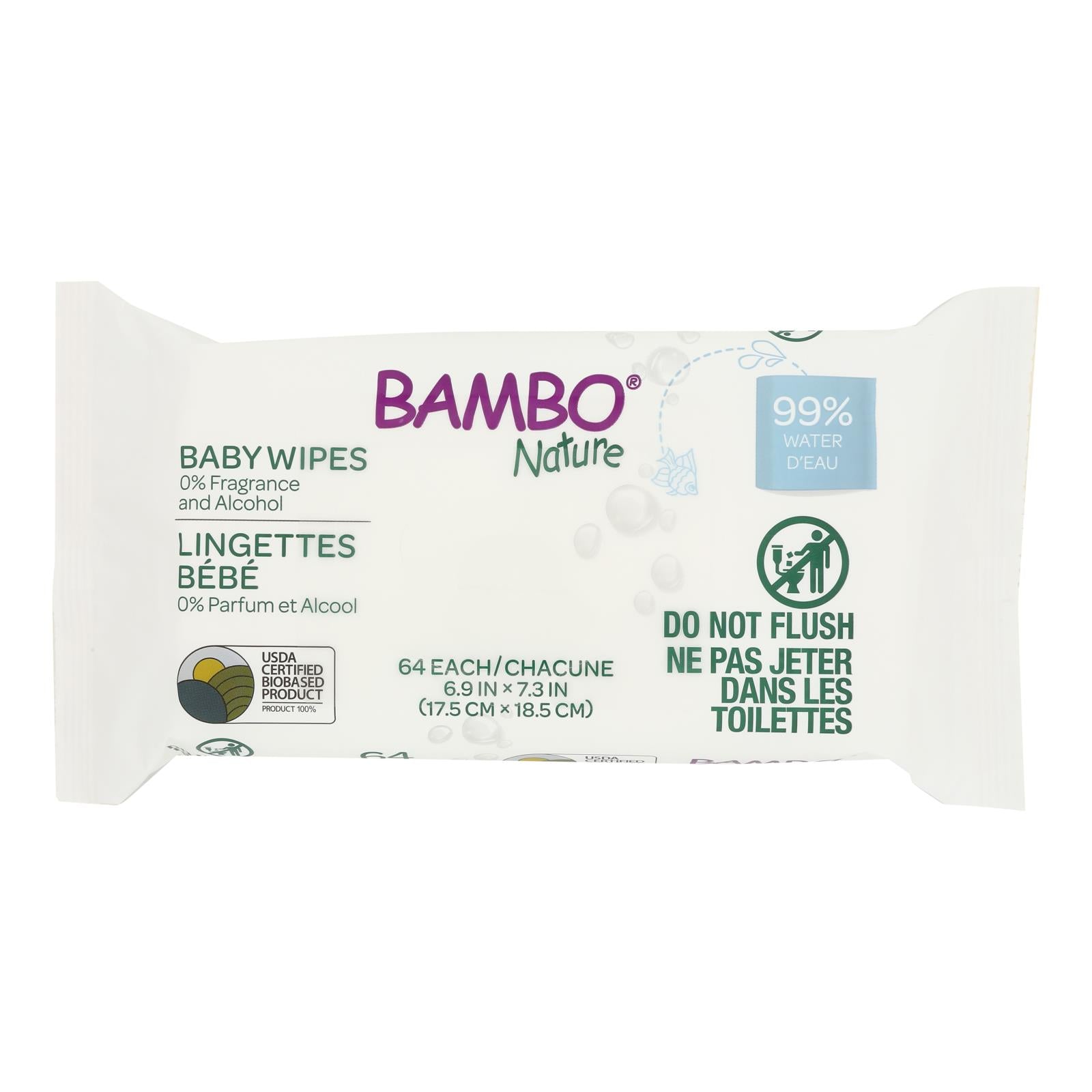 Bambo Nature - Wipes Baby 99% Water - Case of 12-64 Count