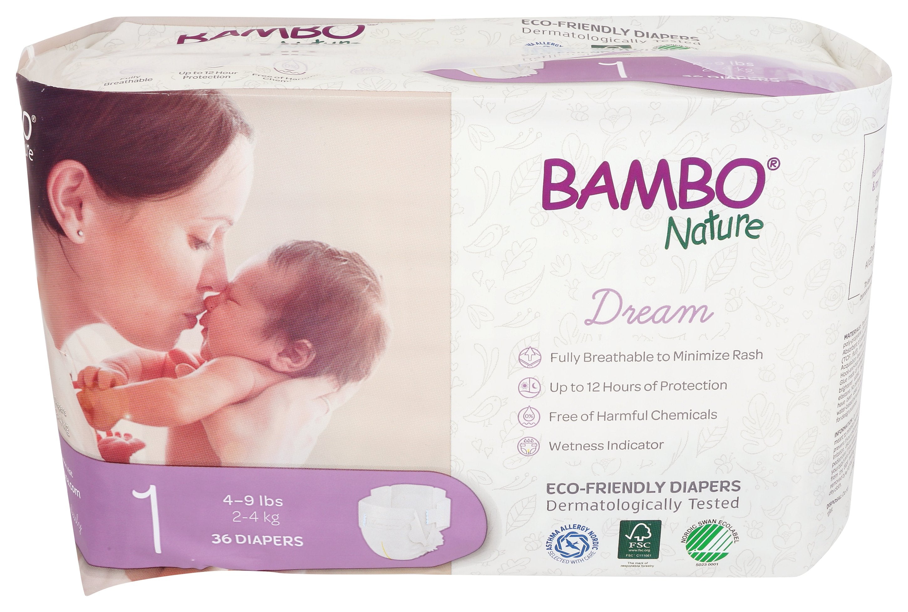 BAMBO NATURE DIAPERS BABY SIZE 1 - Case of 6