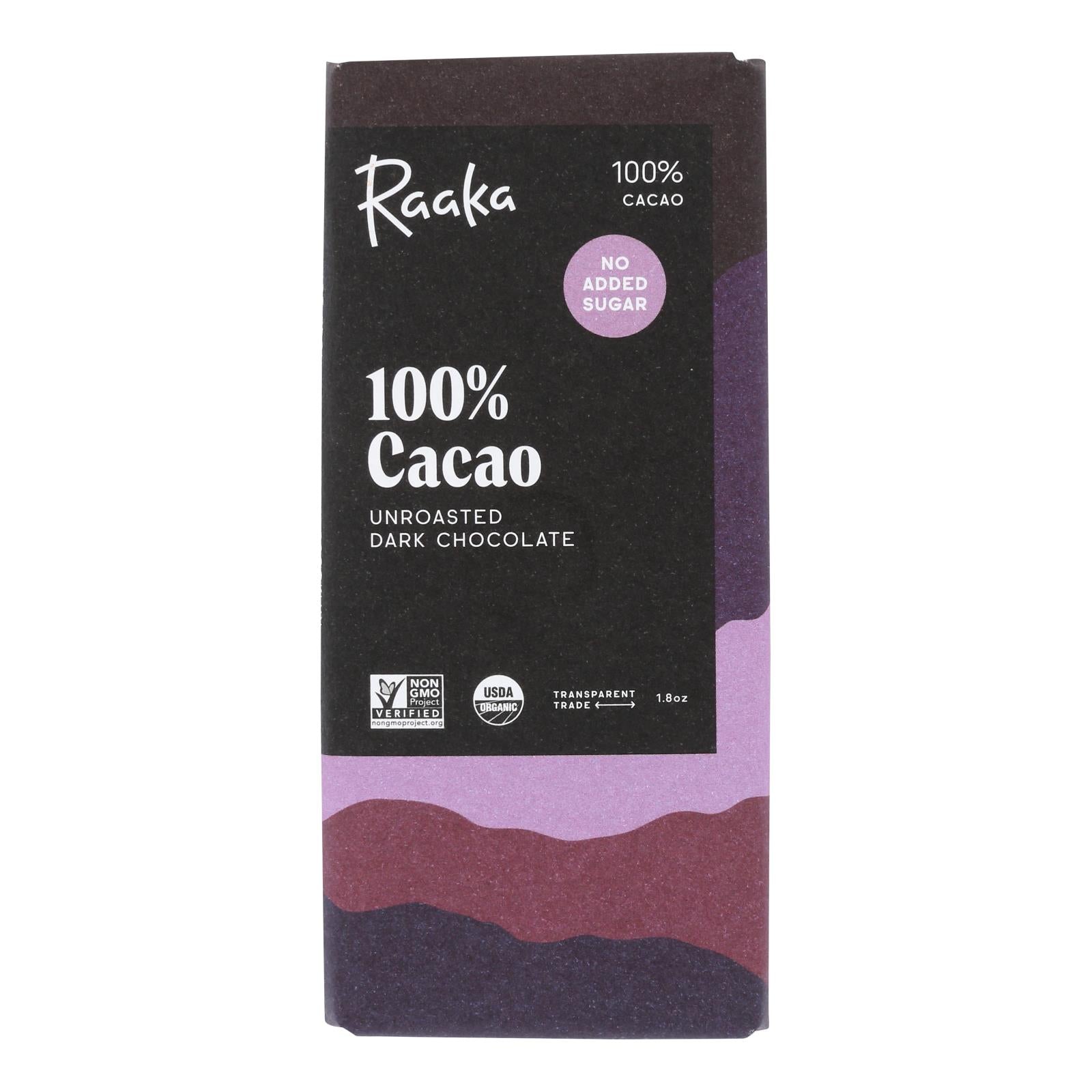 Raaka Chocolate - Bar 100% Cacao - Case of 12 - 1.8 OZ
