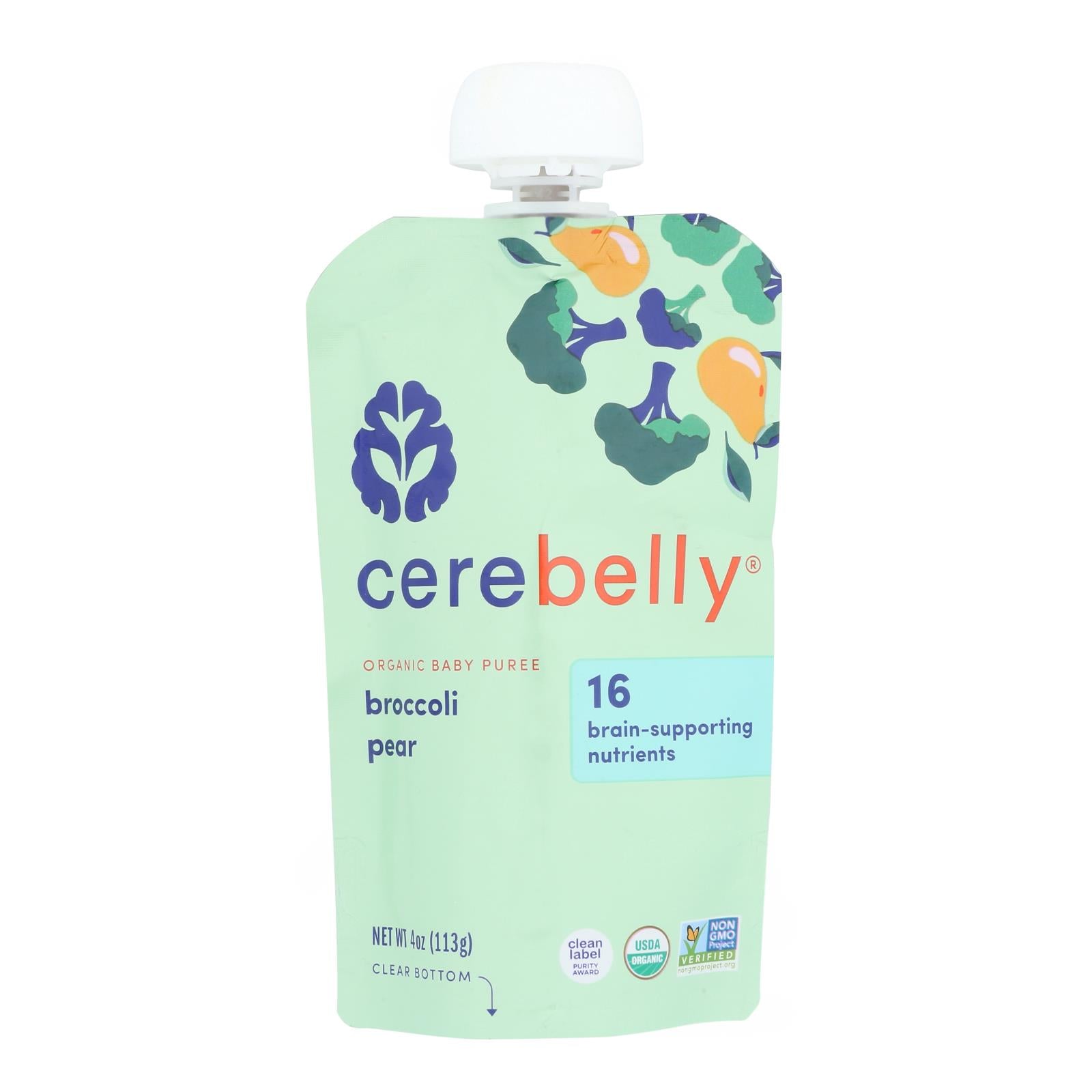 Cerebelly - Puree Broccoli Pear - Case of 6-4 OZ