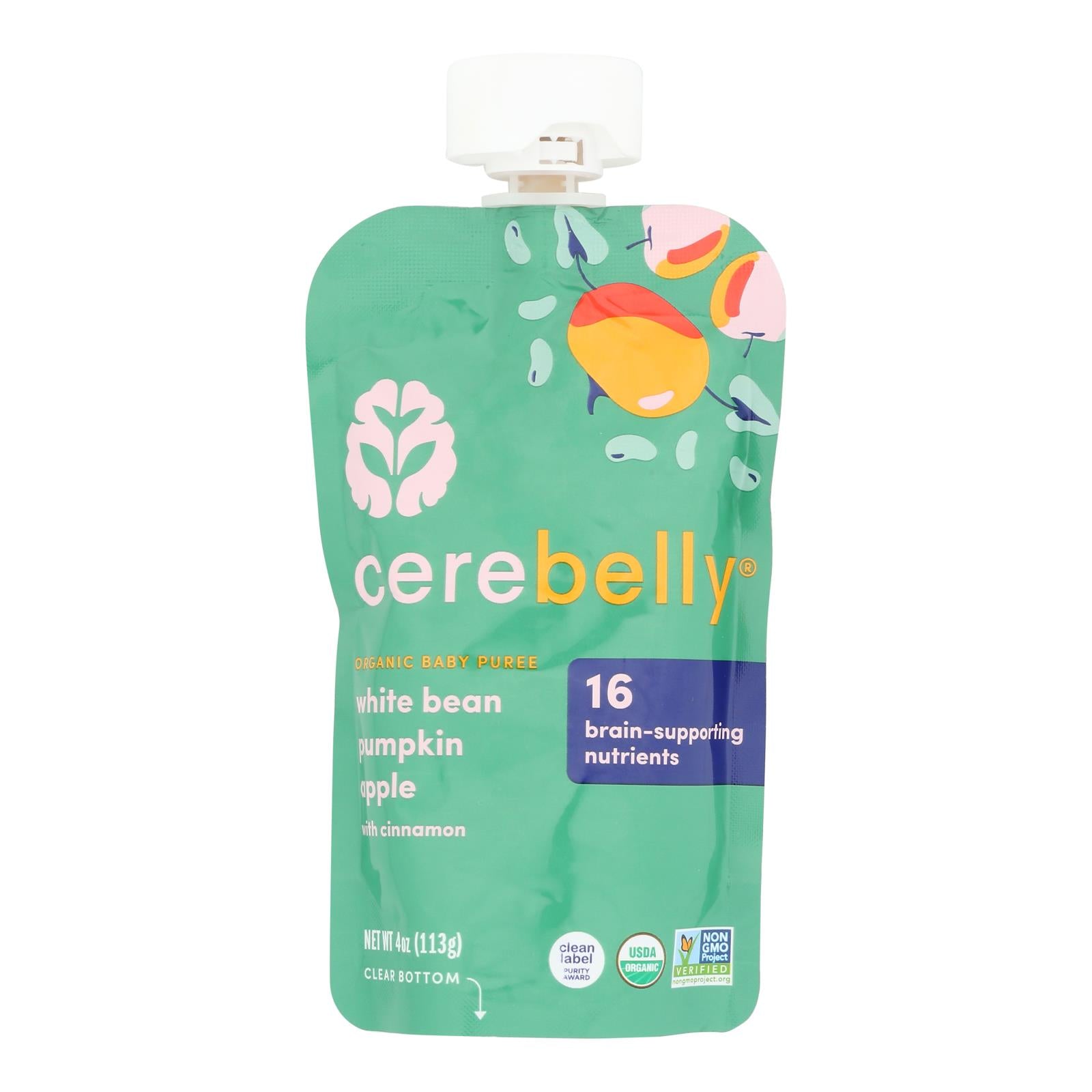 Cerebelly - Puree Organic 2 White Bean Pumpkin Apple - Case of 6 - 4 Ounces