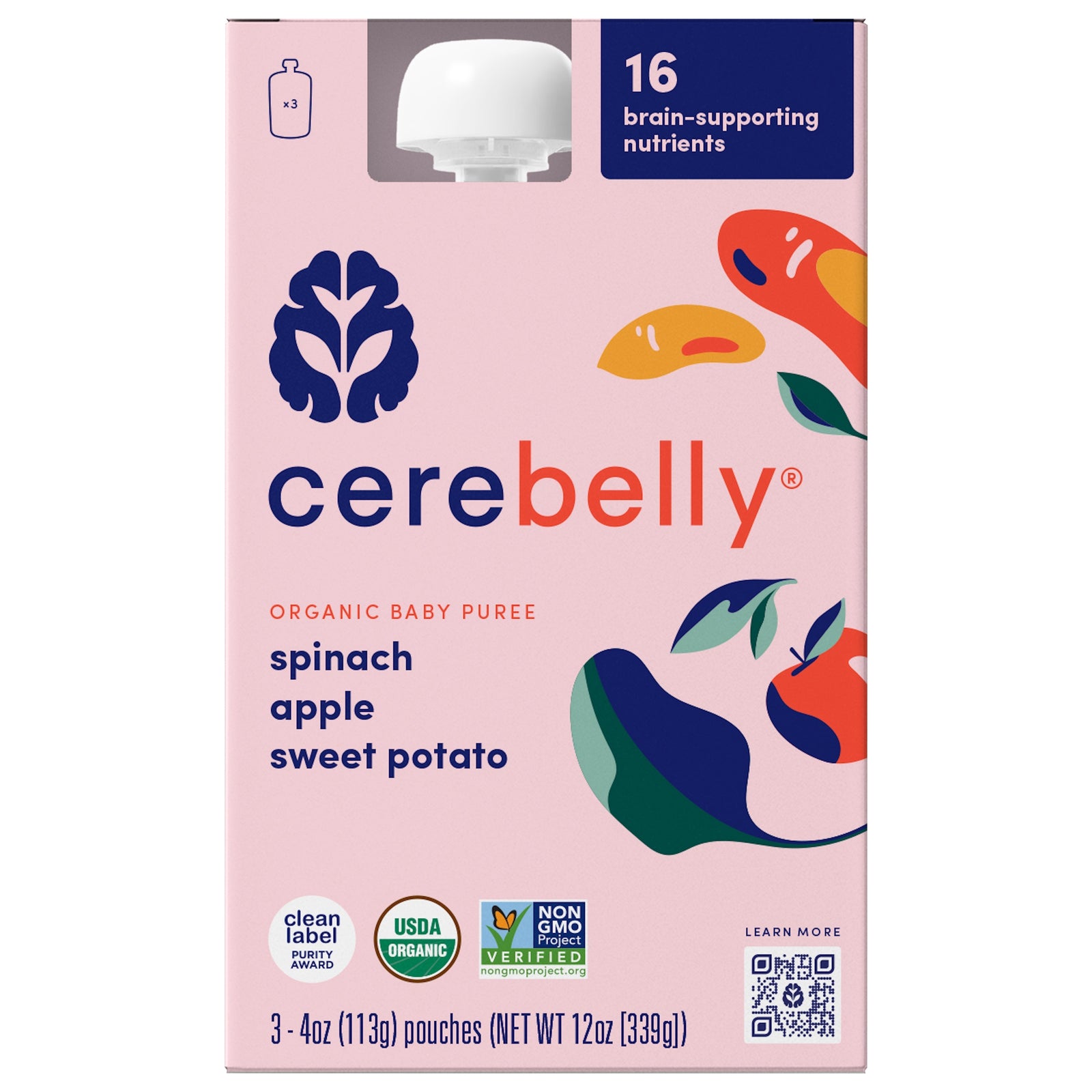 Cerebelly - Puree Spnch Apple Sweet P - Case of 6-3/4 OZ