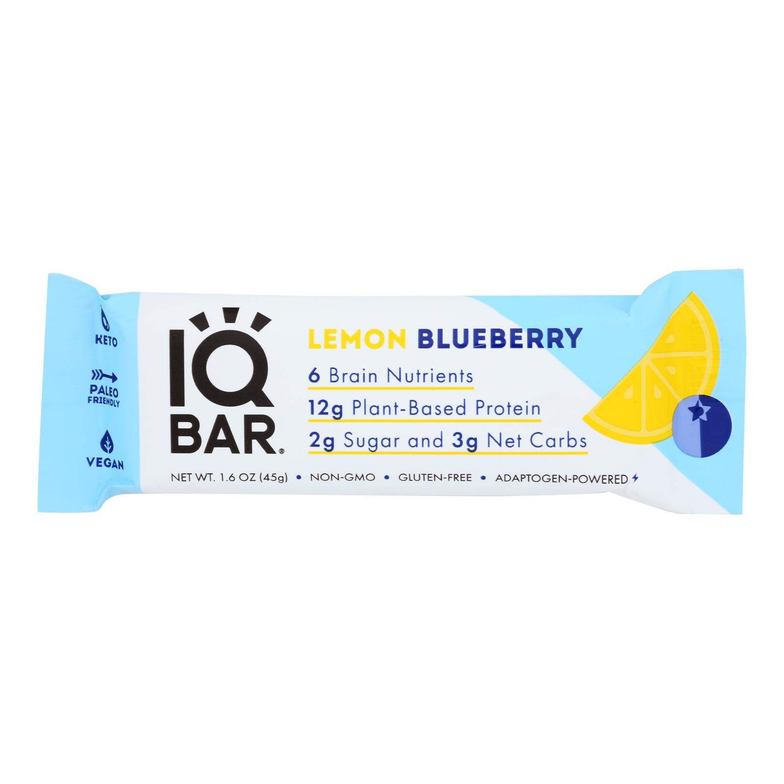 Iq Bar - Bar Lemon Blueberry - Case of 12 - 1.6 OZ