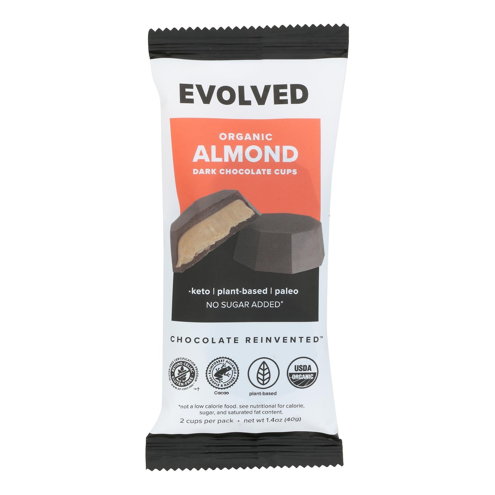 Evolved - Keto Cups Almond 2pk - Case of 9-1.41 OZ