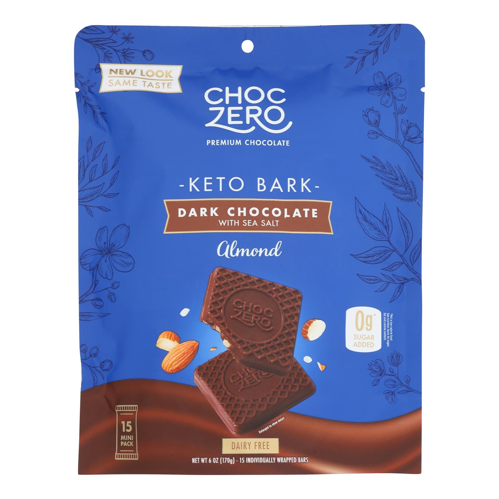 Choczero - Keto Bark Dark Chocolate Almonds - Case of 12-6 OZ