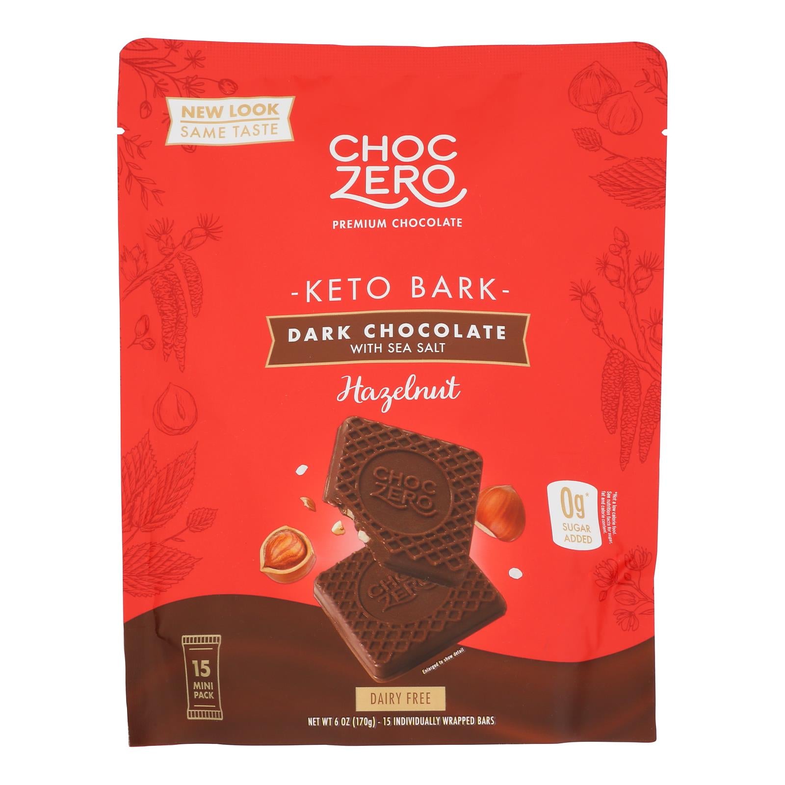 Choczero - Keto Bark Dark Chocolate Hazelnut - Case of 12-6 OZ