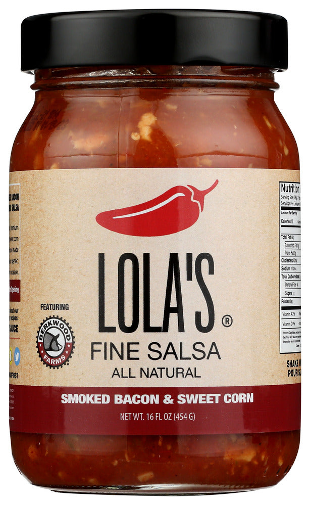 Lola's Fine Hot Sauce Salsa Smoked Bacon and Sweet Corn - Pack of 6 - 16 fl oz
