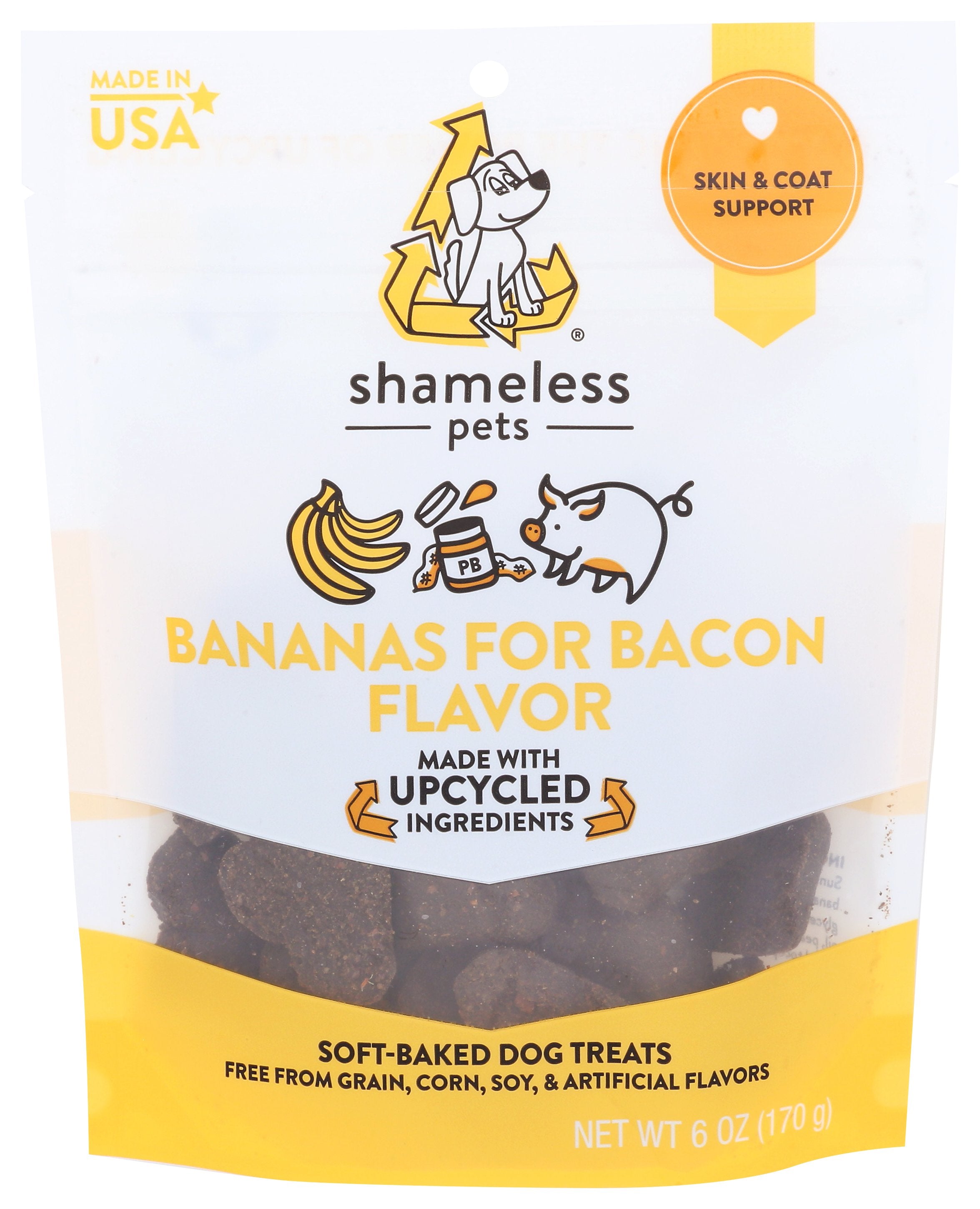 SHAMELESS PETS TREAT DOG BACON - Case of 6