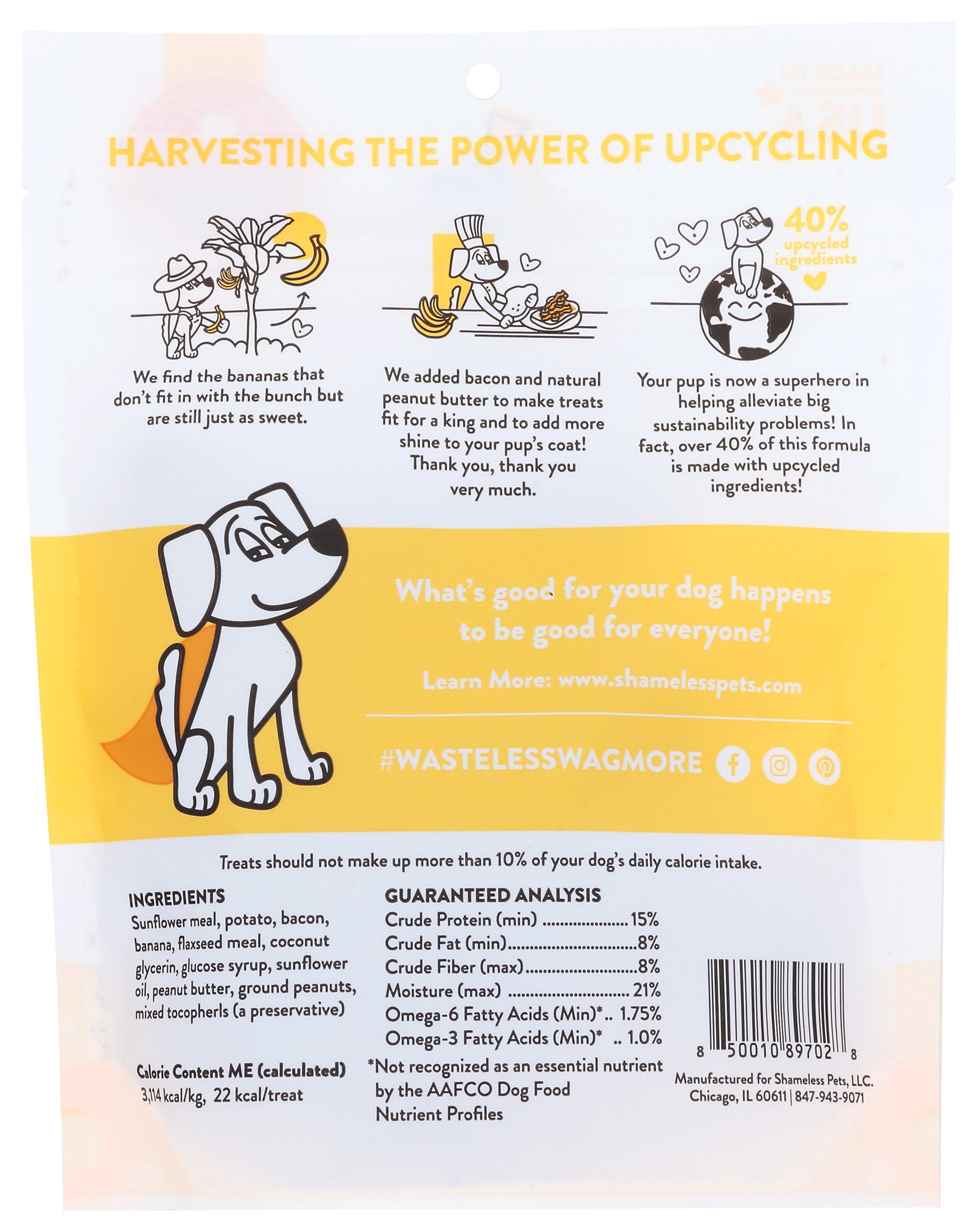 SHAMELESS PETS TREAT DOG BACON - Case of 6