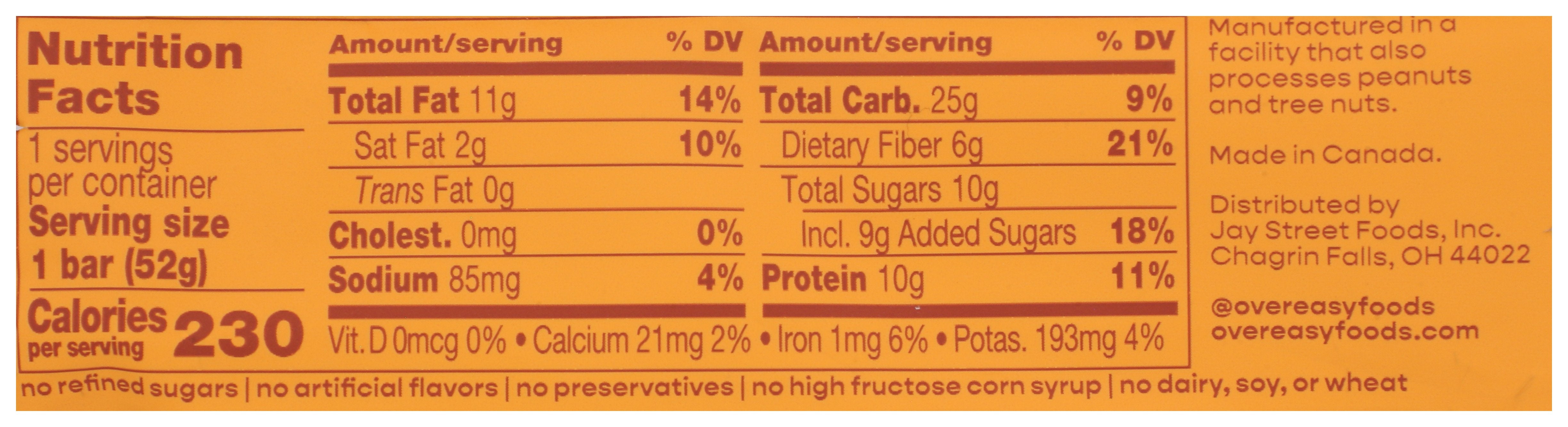 OVER EASY BAR PEANUT BUTTER CHOC - Case of 12