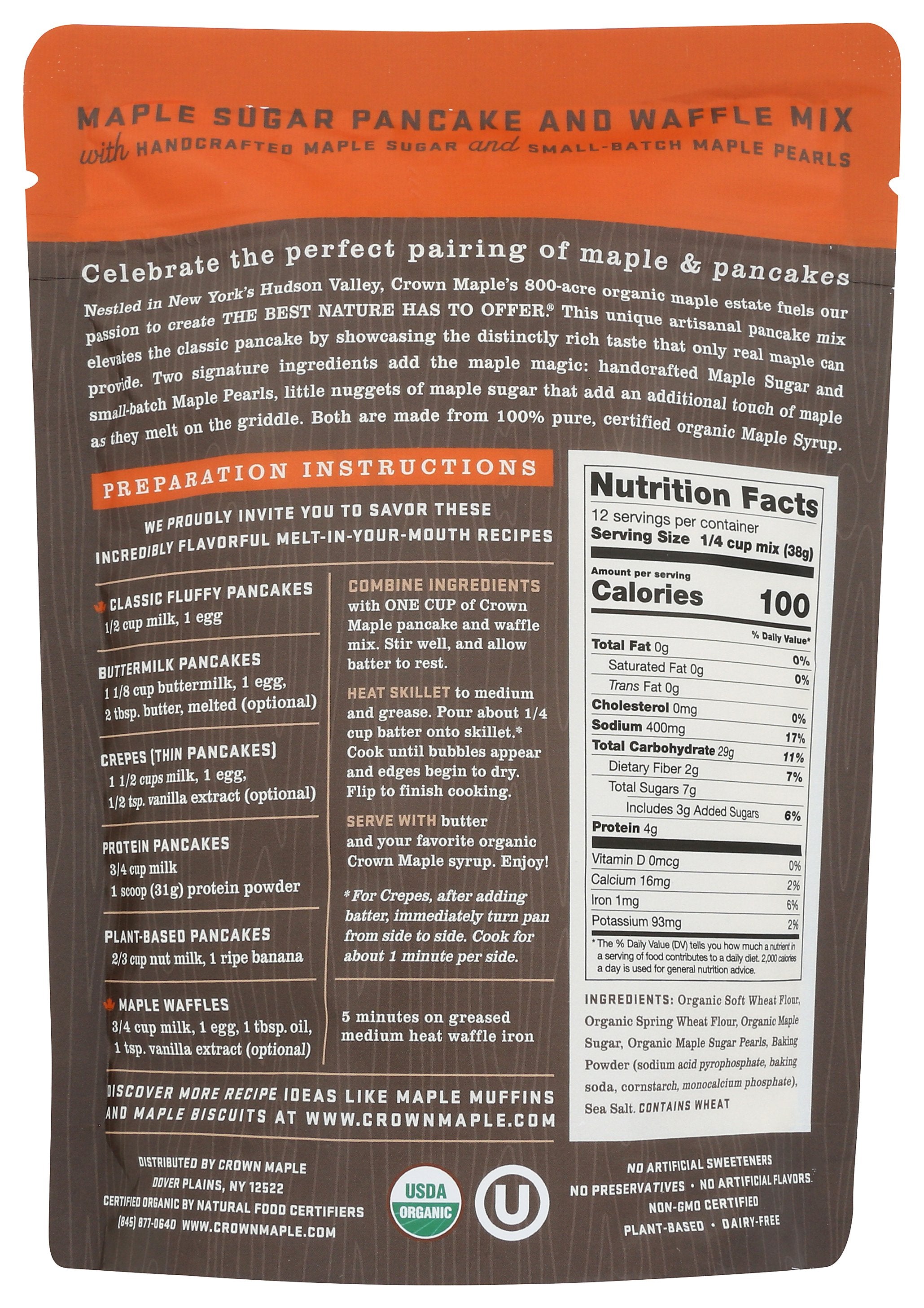CROWN MAPLE MIX PANCAKE MAPLE SUGAR ORG - Case of 6