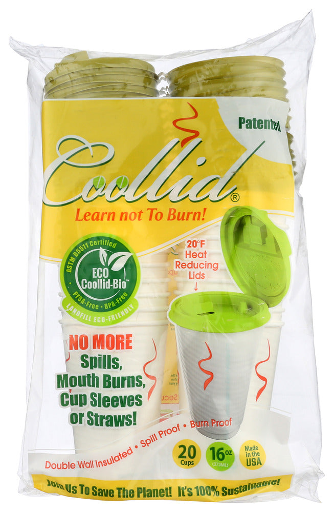 Coollid Eco-Friendly Cups and Lids - Case of 7 - Pack of 20 - 16 oz