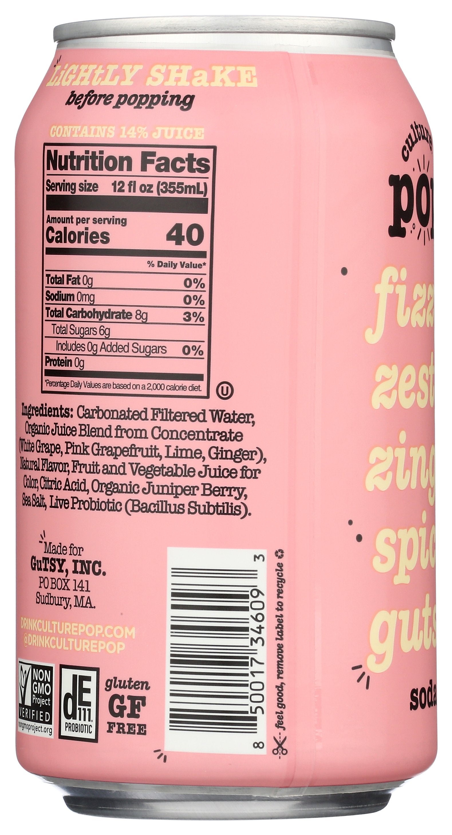 CULTURE POP SODA PROBIOTIC GRAPEFRUIT - Case of 12