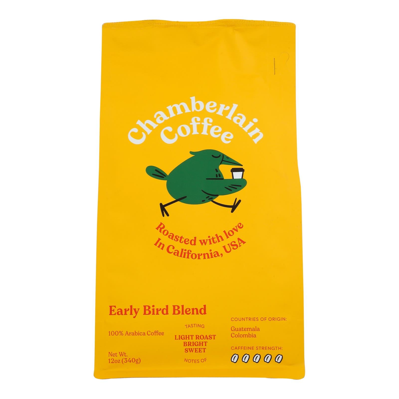 Chamberlain Coffee - Coffee Organic Whole Bean Earlybird Blend - Case of 12-12 Ounce