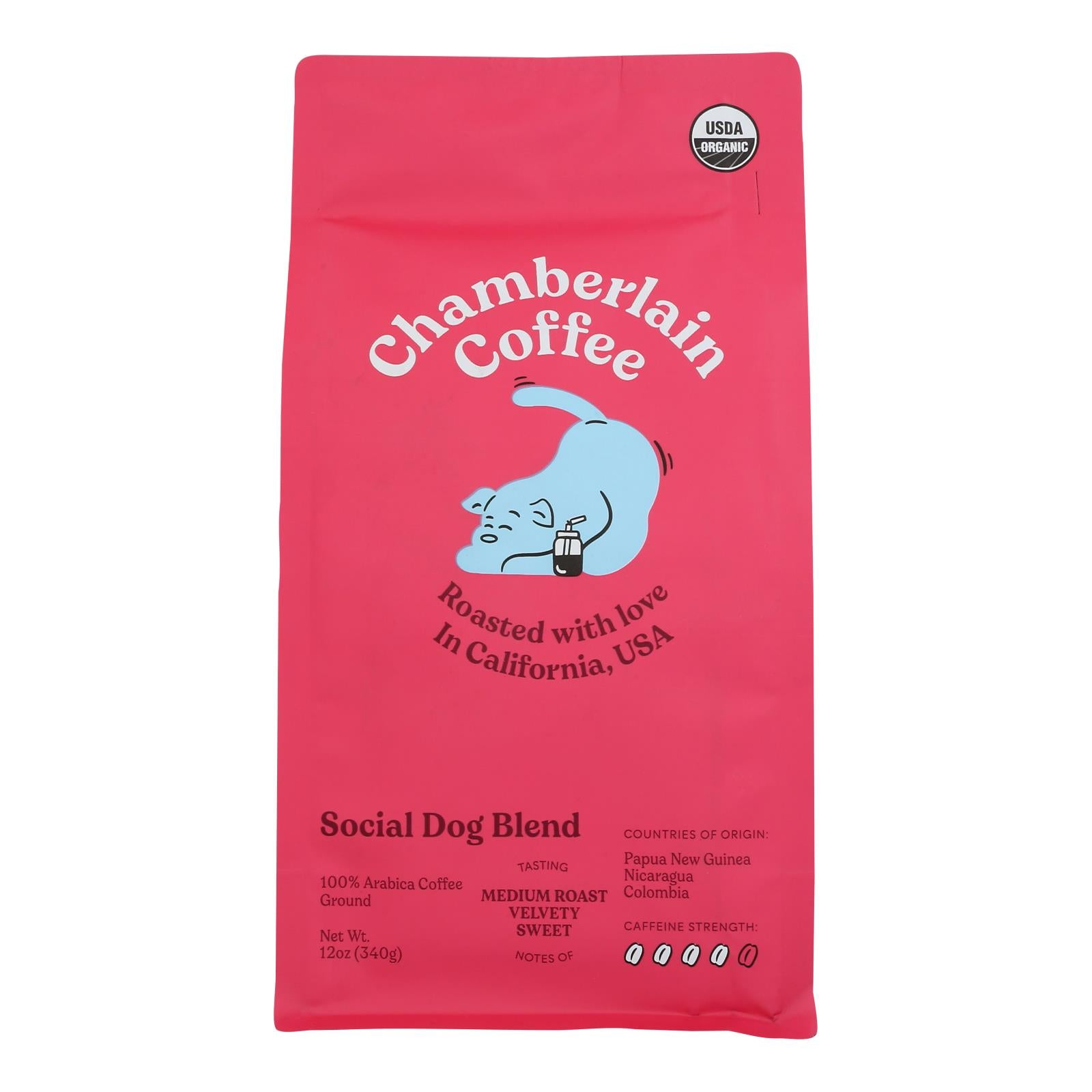 Chamberlain Coffee - Coffee Organic Ground Single Origin Dog Blend - Case of 12 - 12 Ounces