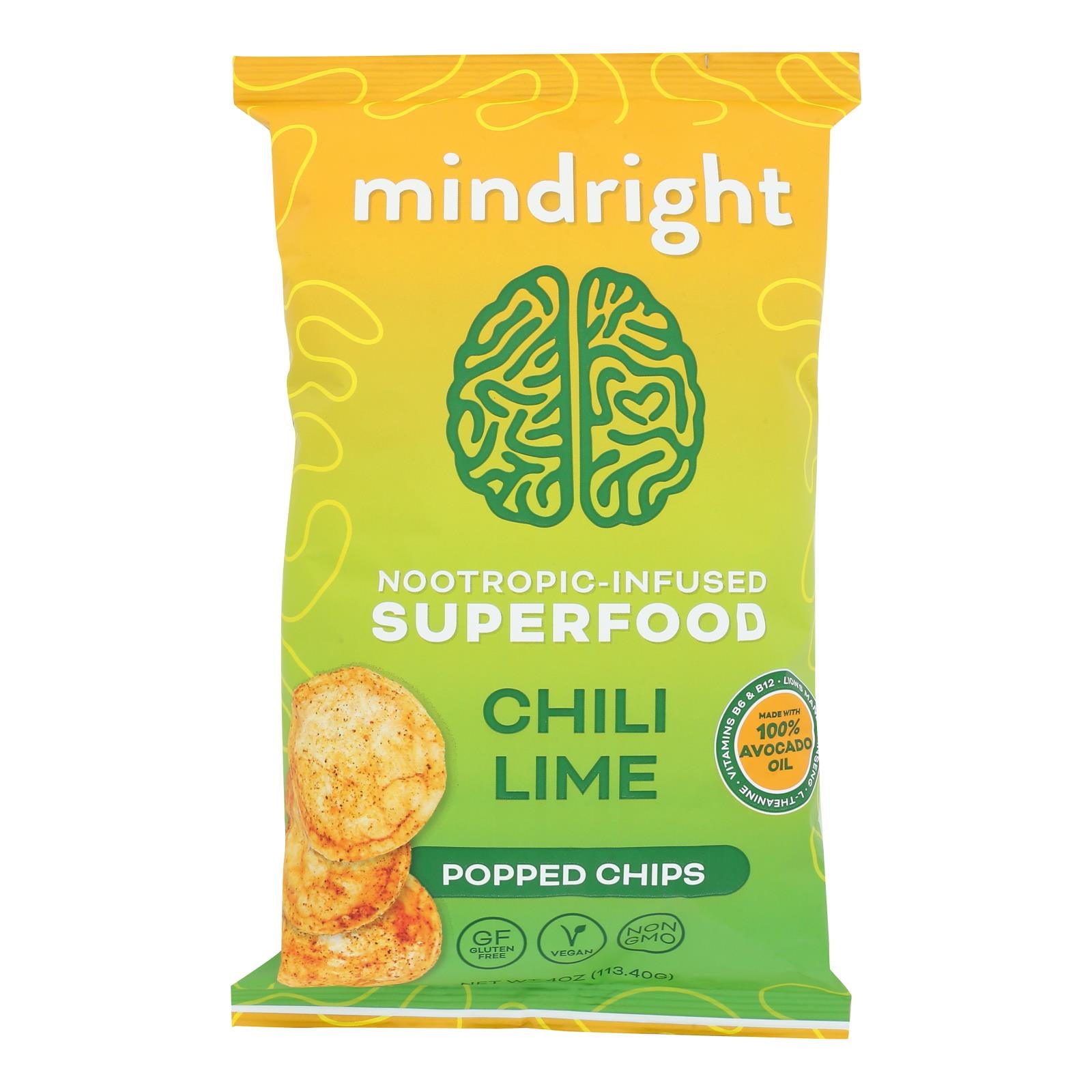 Mindright - Popped Chips Chili Lime - Case of 12 - 4 ounces