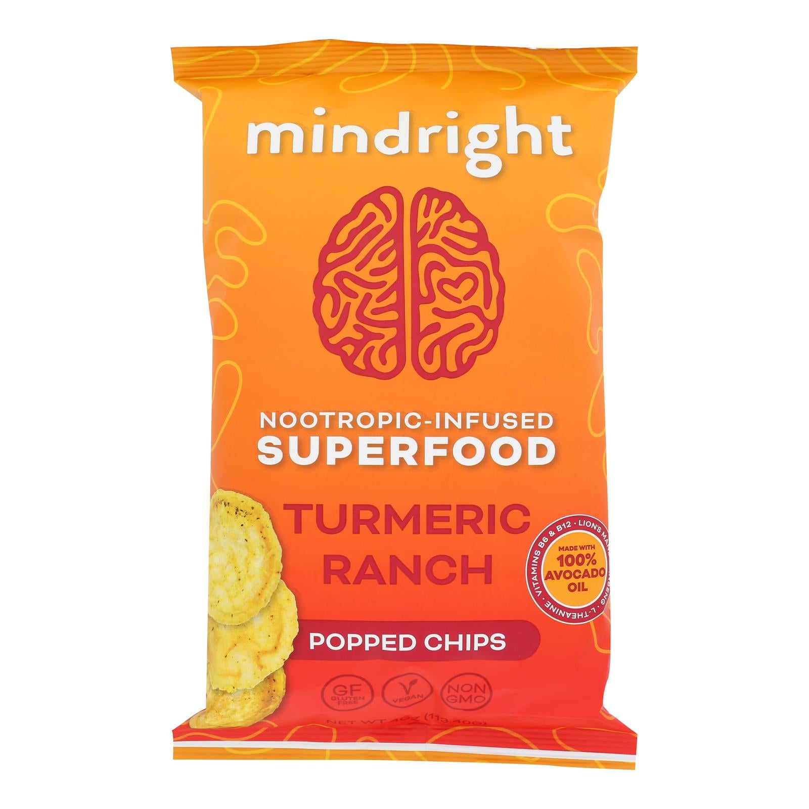 Mindright - Popped Chips Turmeric Ranch - Case of 12 - 4 ounces