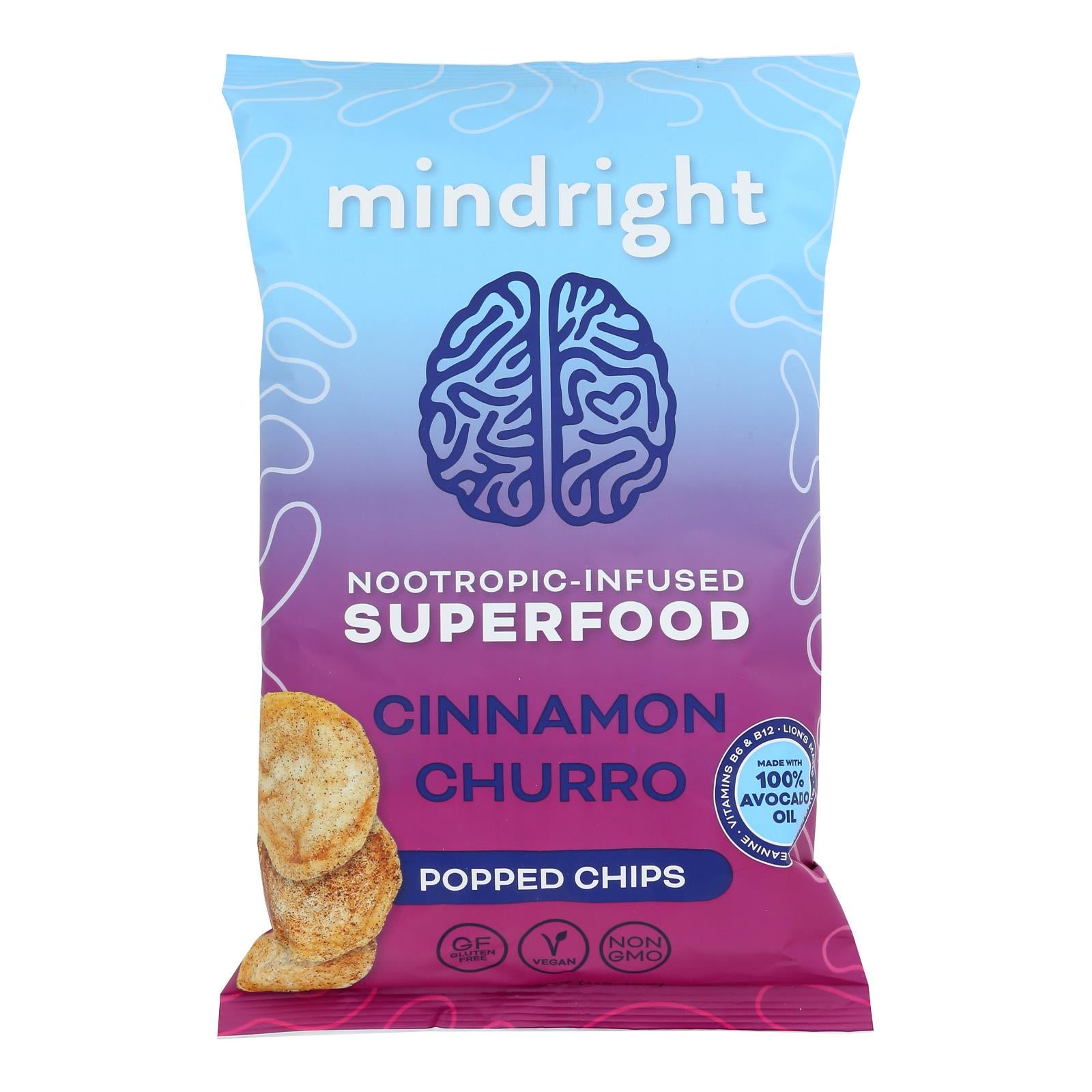 Mindright - Popped Chips Cinnamon Churro - Case of 12 - 4 Ounces