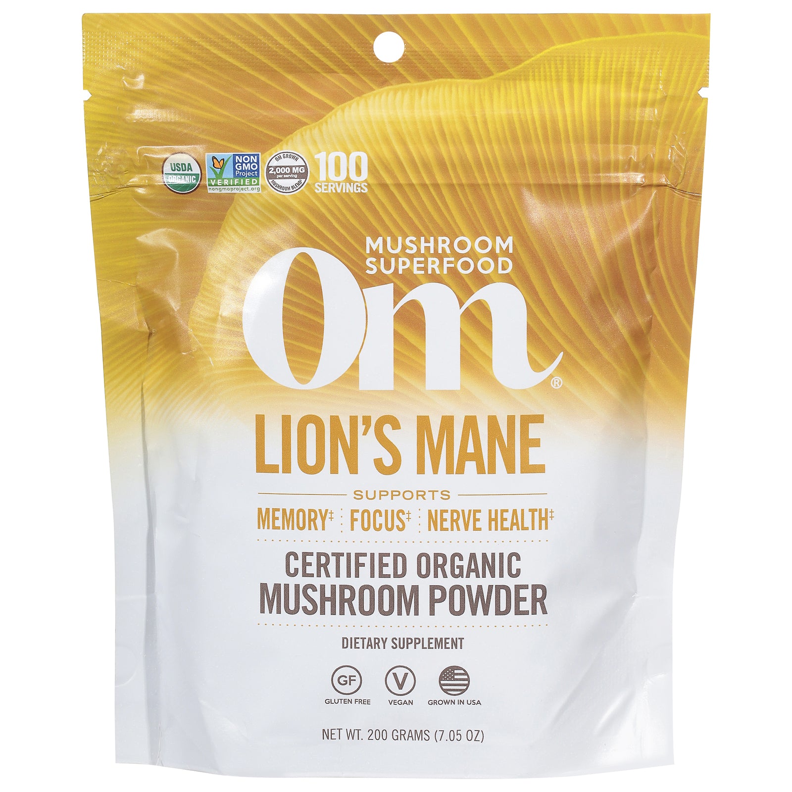 Om - Lion's Mane Organic Powder 200gr - 1 Each -7.05 OZ