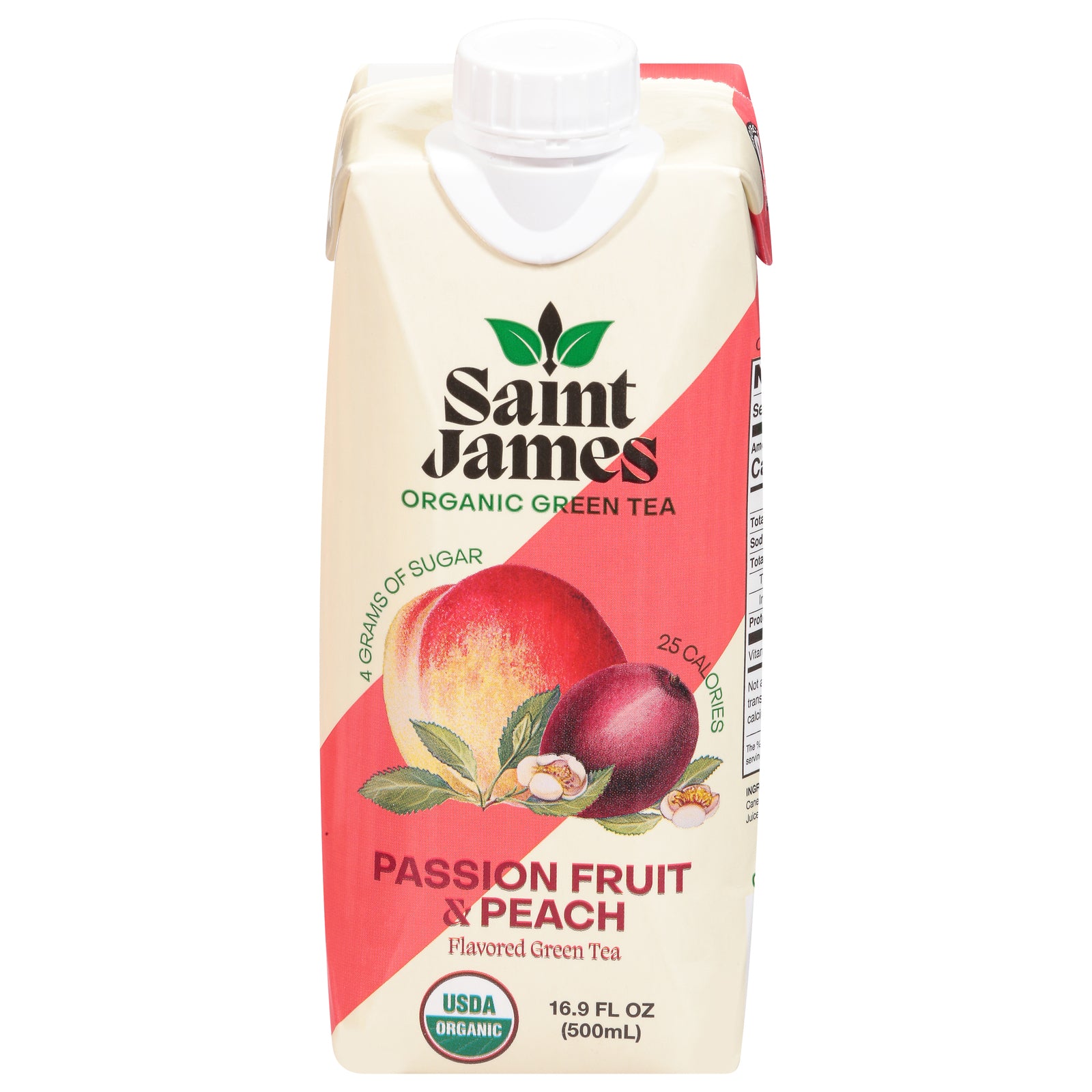 Saint James - Green Tea Organic Passionfruit Peach - Case of 12 - 16.9 Fluid Ounces