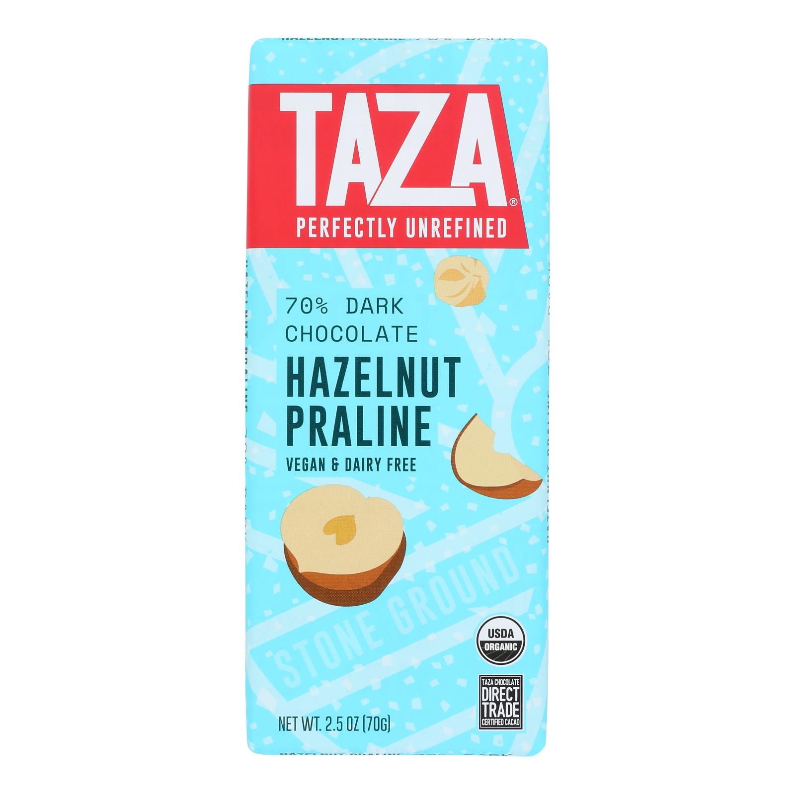 Taza Chocolate - Bar Organic Dark Chocolate Hazelnut - Case of 10-2.5 Ounces