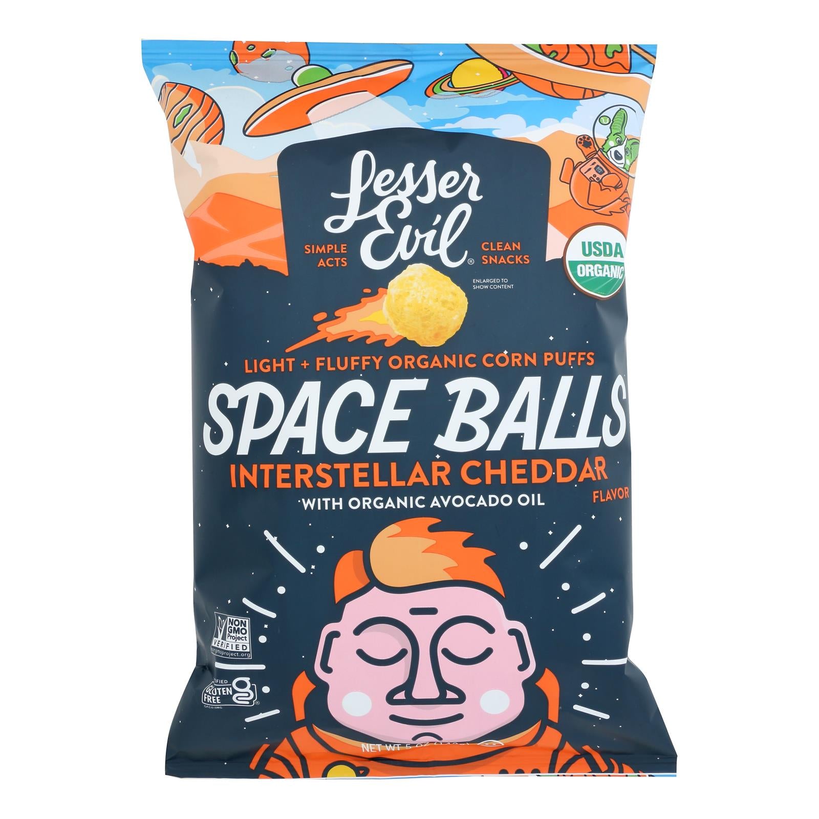 Lesser Evil - Space Balls Organic Cheddar - Case of 6-5 OZ