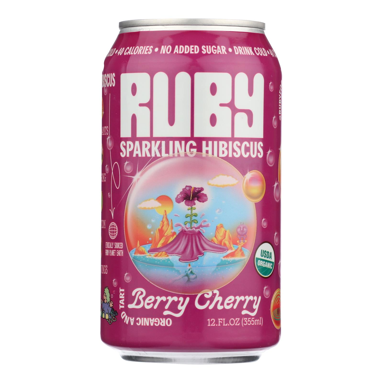 Ruby Hibiscus - Sparkling Hibiscus Organic Berry Cherry - Case of 12-12 Fluid Ounces