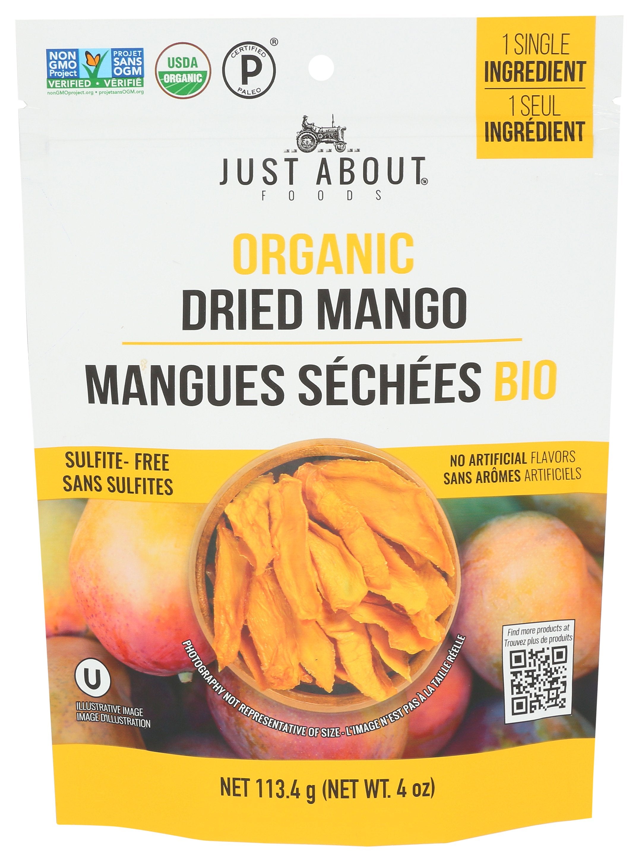 JUST ABOUT FOODS MANGO STRIPS DRIED - Case of 6