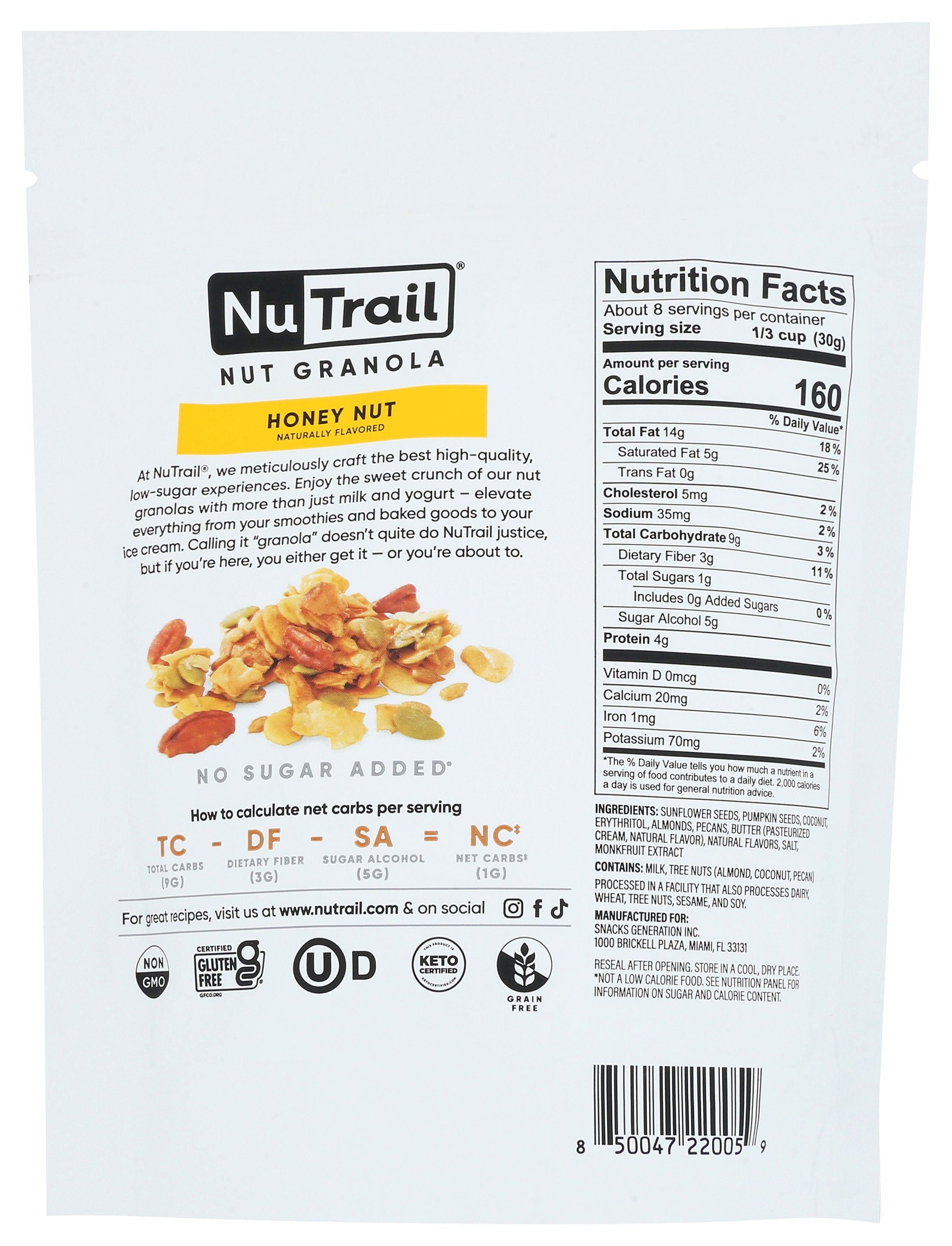 NUTRAIL GRANOLA KETO HONEY NUT - Case of 6