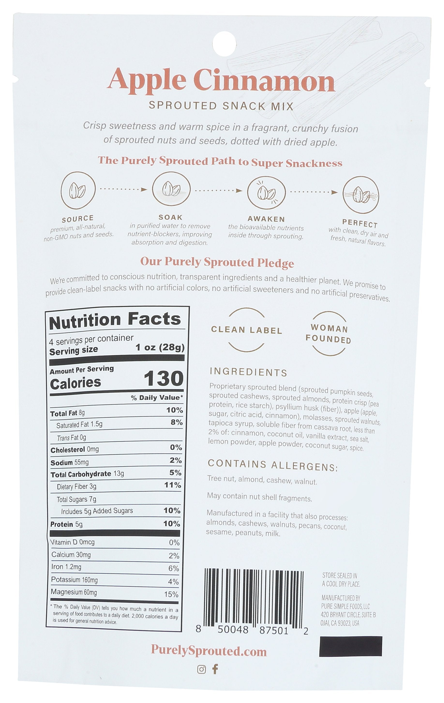 PURELY SPROUTED MIX SNACK APPL CNNMN - Case of 6