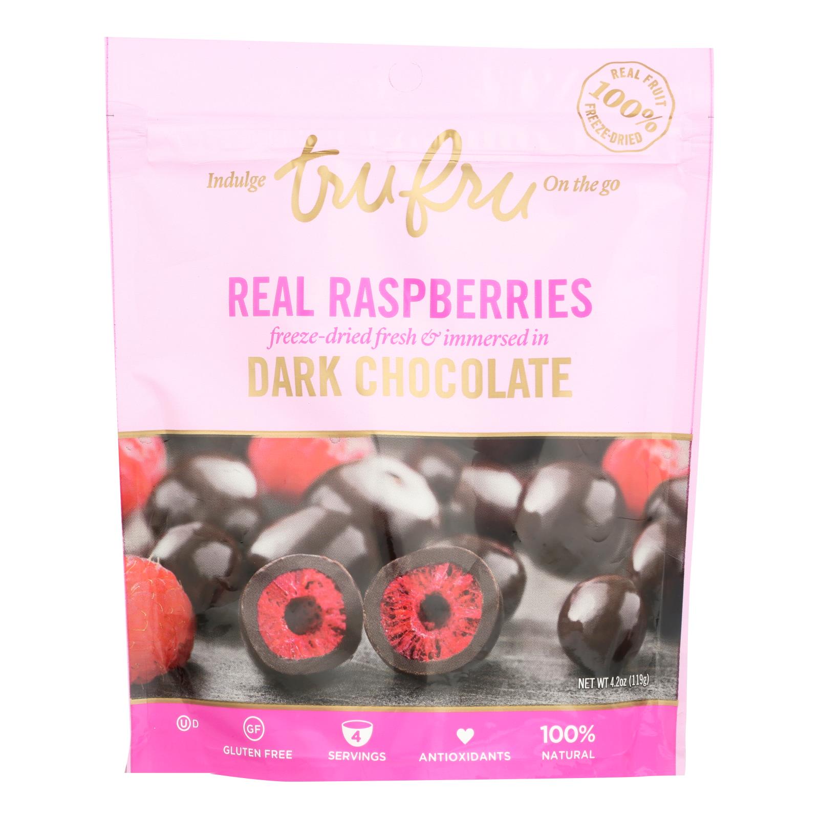 Tru Fru Real Raspberries Dipped In Dark Chocolate  - Case of 6 - 4.2 OZ