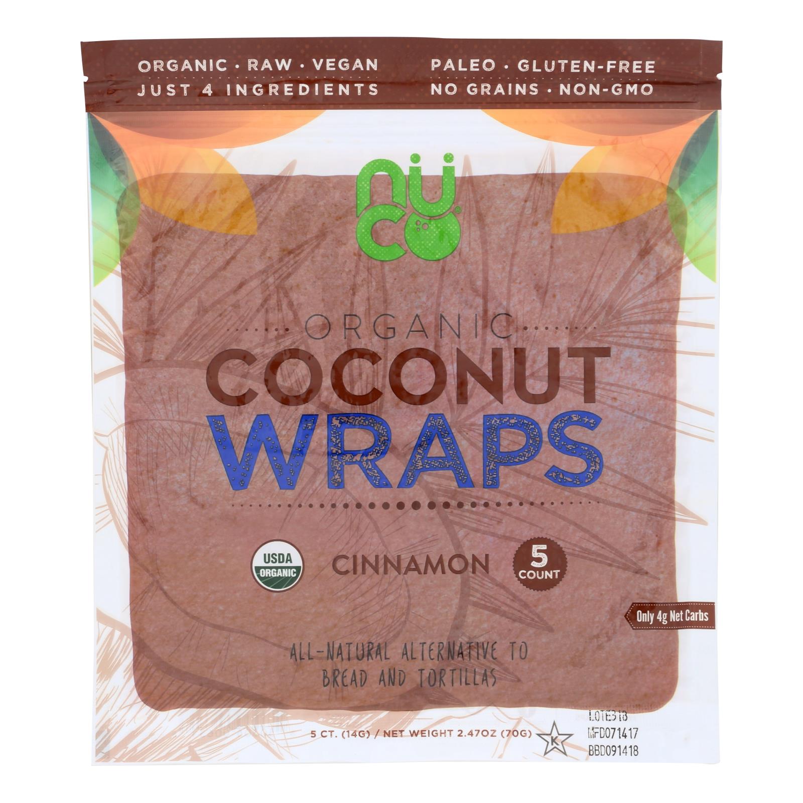 Nuco Cinnamon Organic Coconut Wraps  - Case of 12 - 2.47 OZ