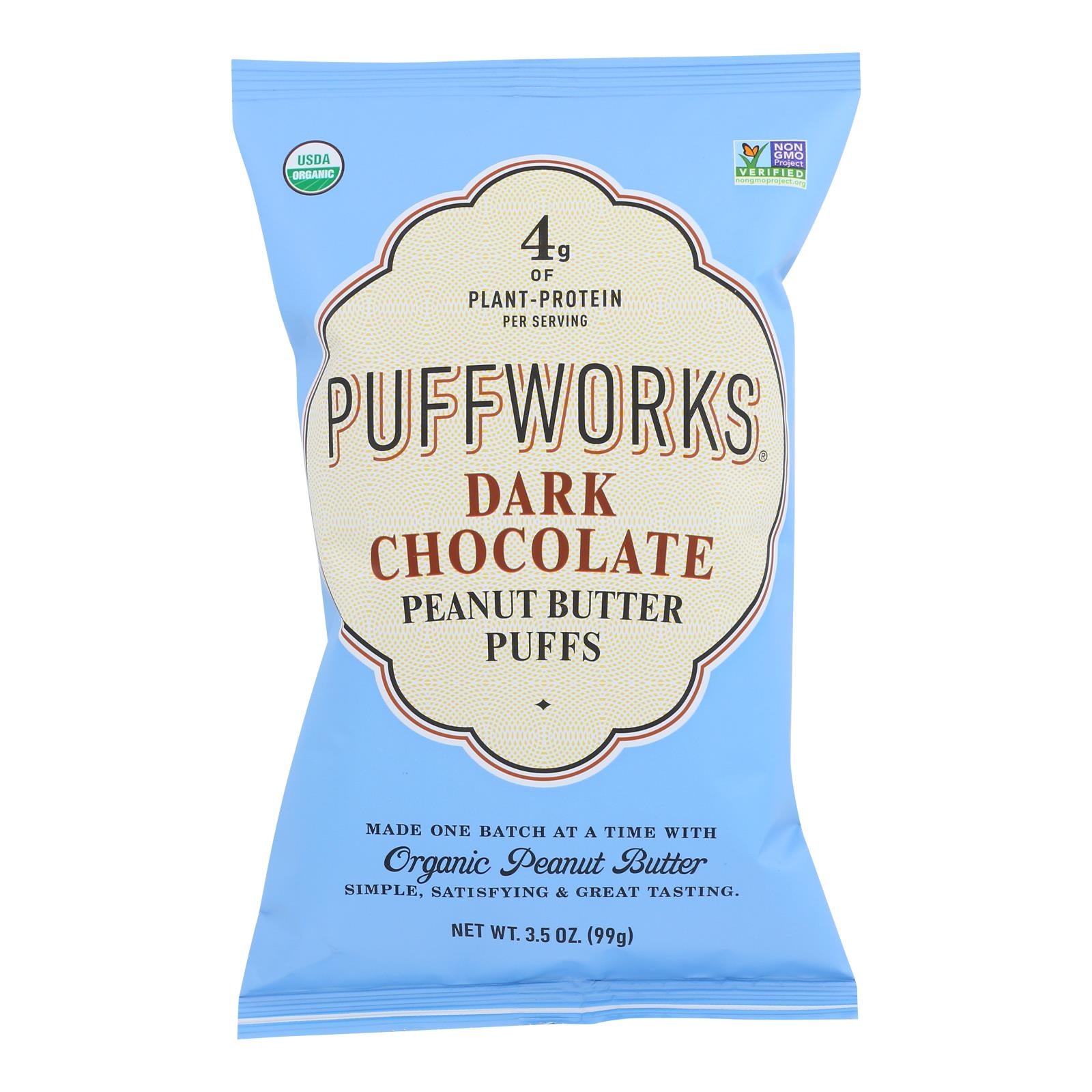 Puffworks - Puffs Dark Chocolate Peanut Butter Gluten Free - Case Of 8-3.5 Oz