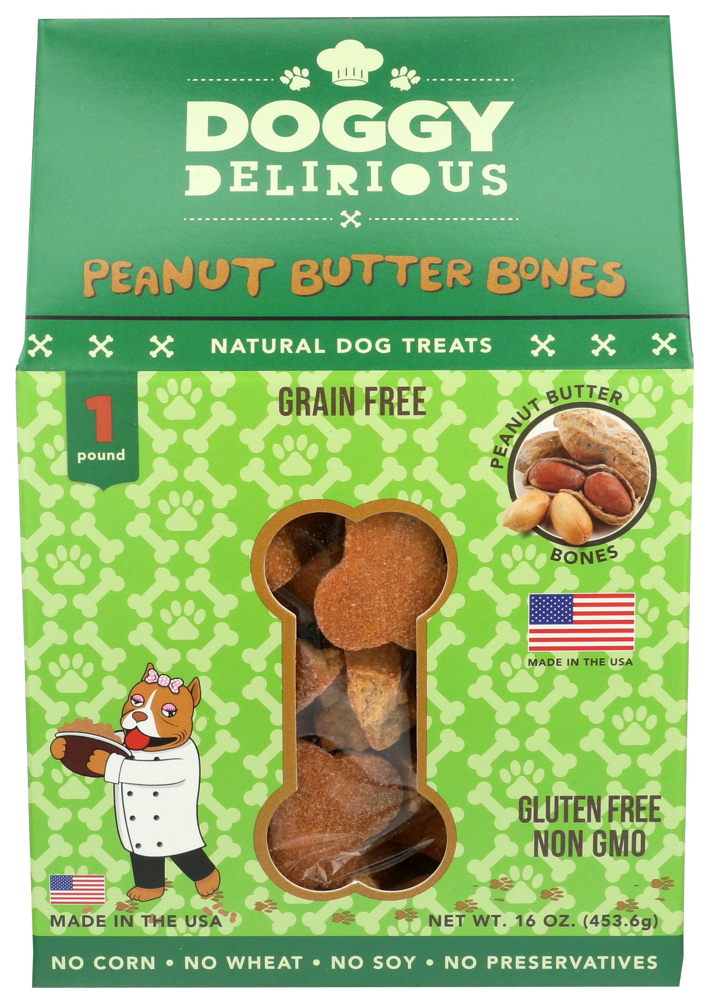 DOGGY DELIRIOUS DOG BONE GRN FREE PB - Case of 6